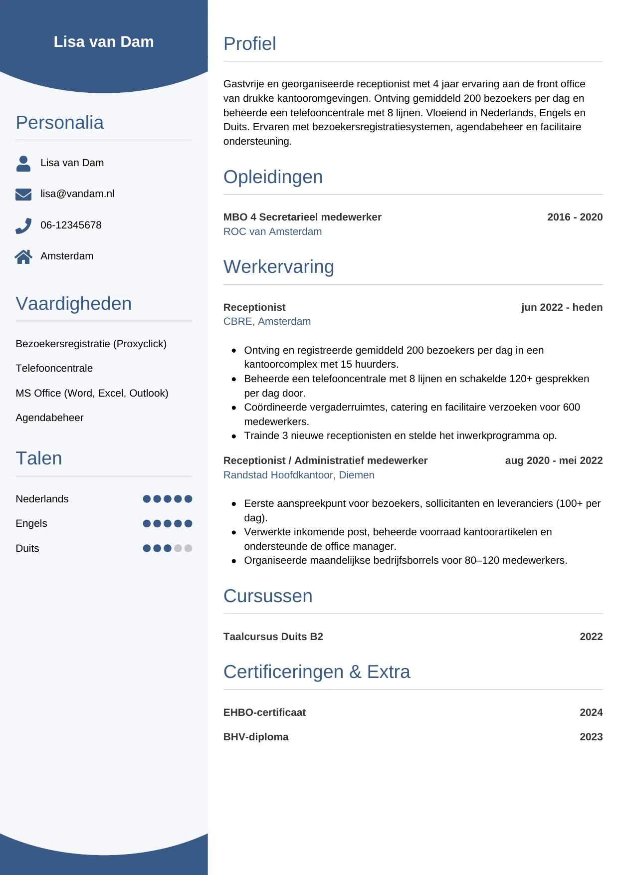 CV Circulair voor receptionist