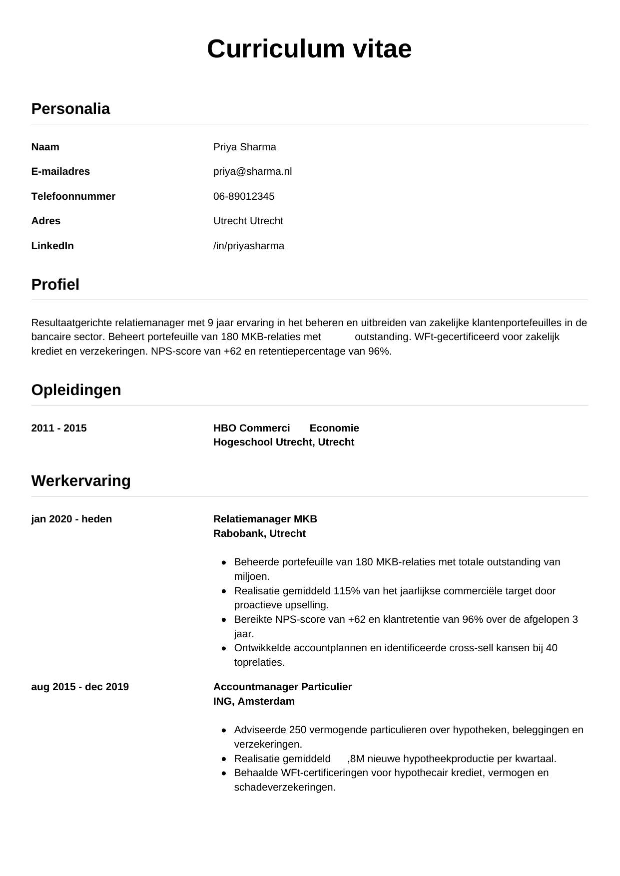 CV Simpel voor relatiemanager