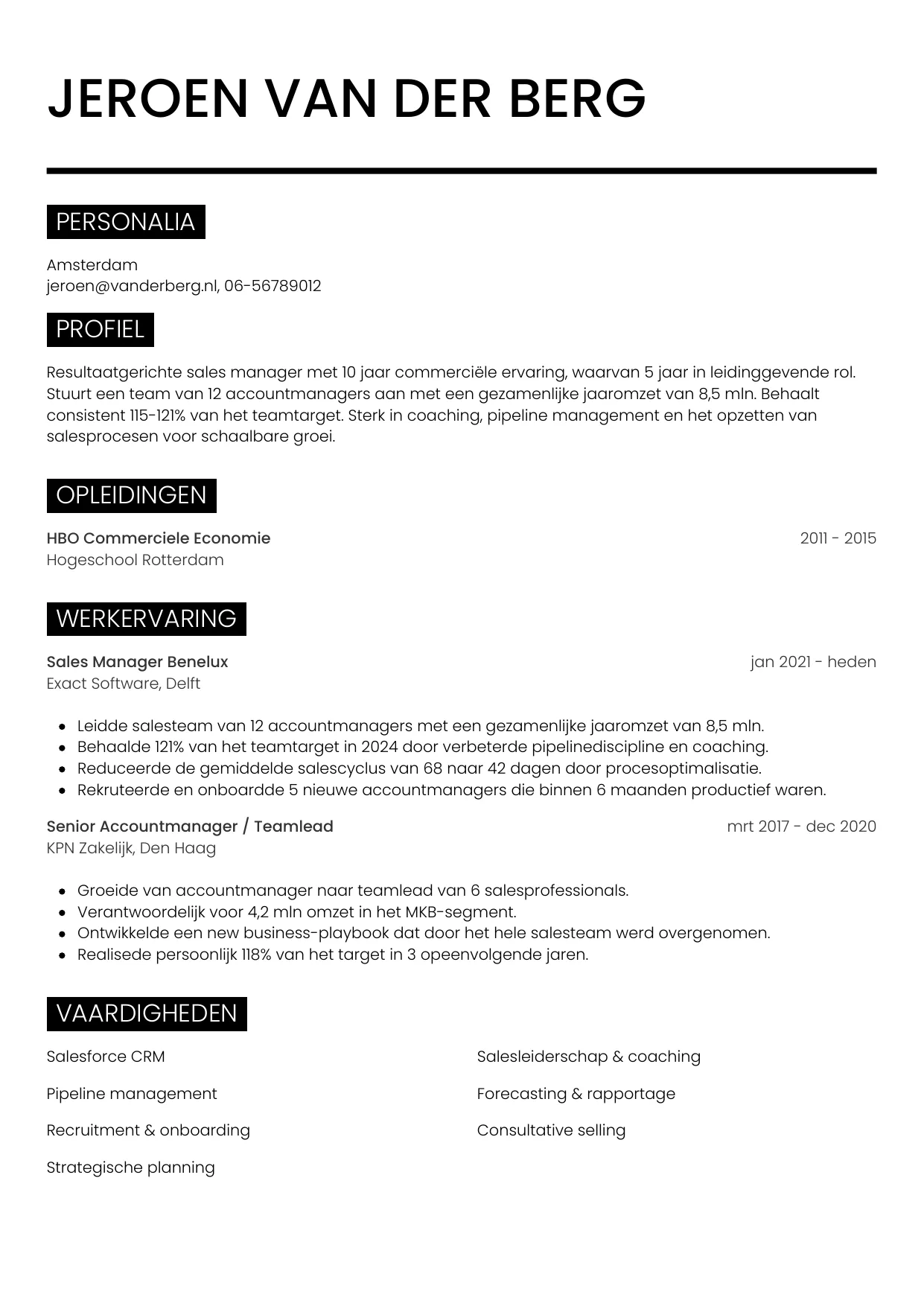 CV Metro voor sales manager