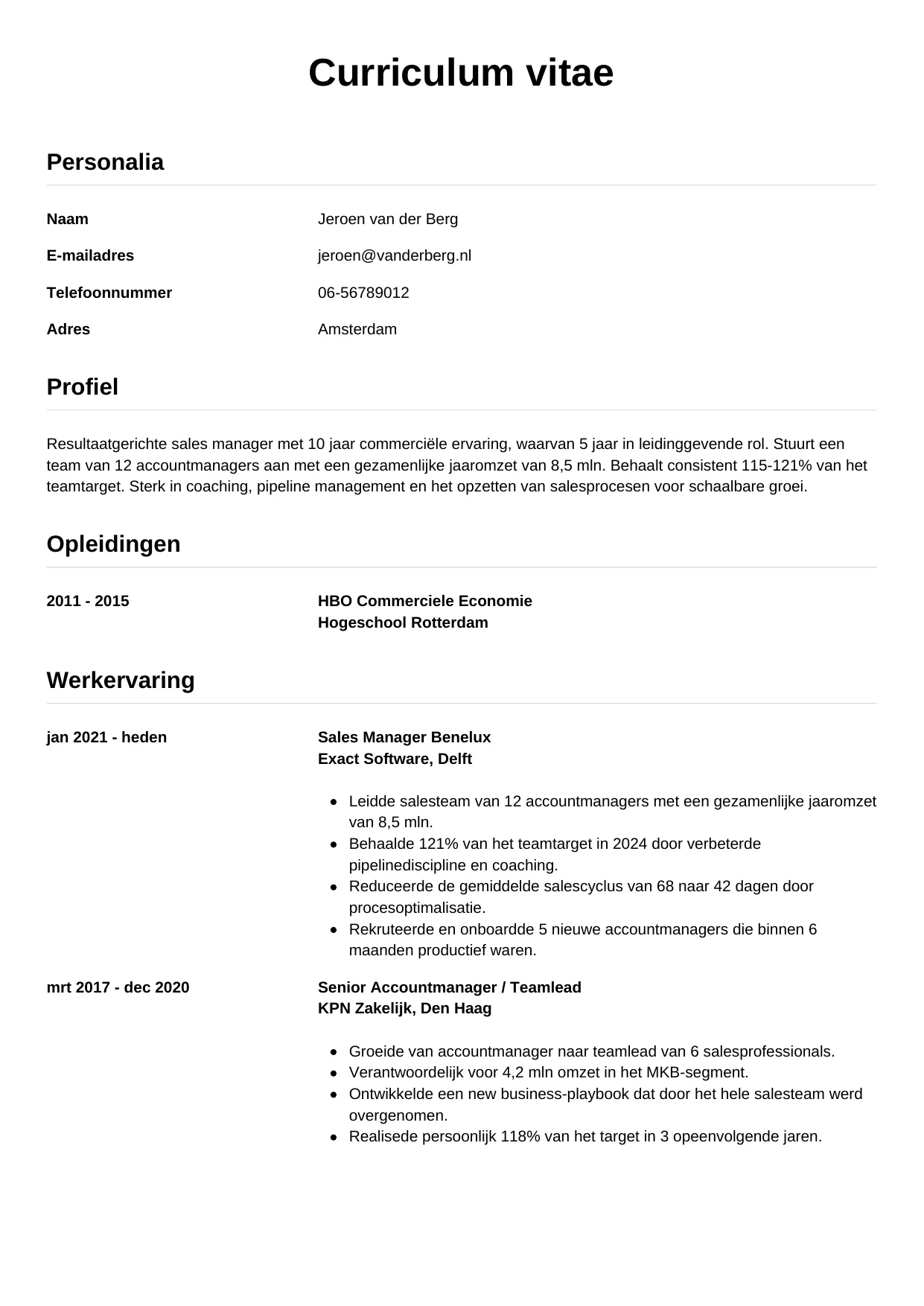 CV Simpel voor sales manager
