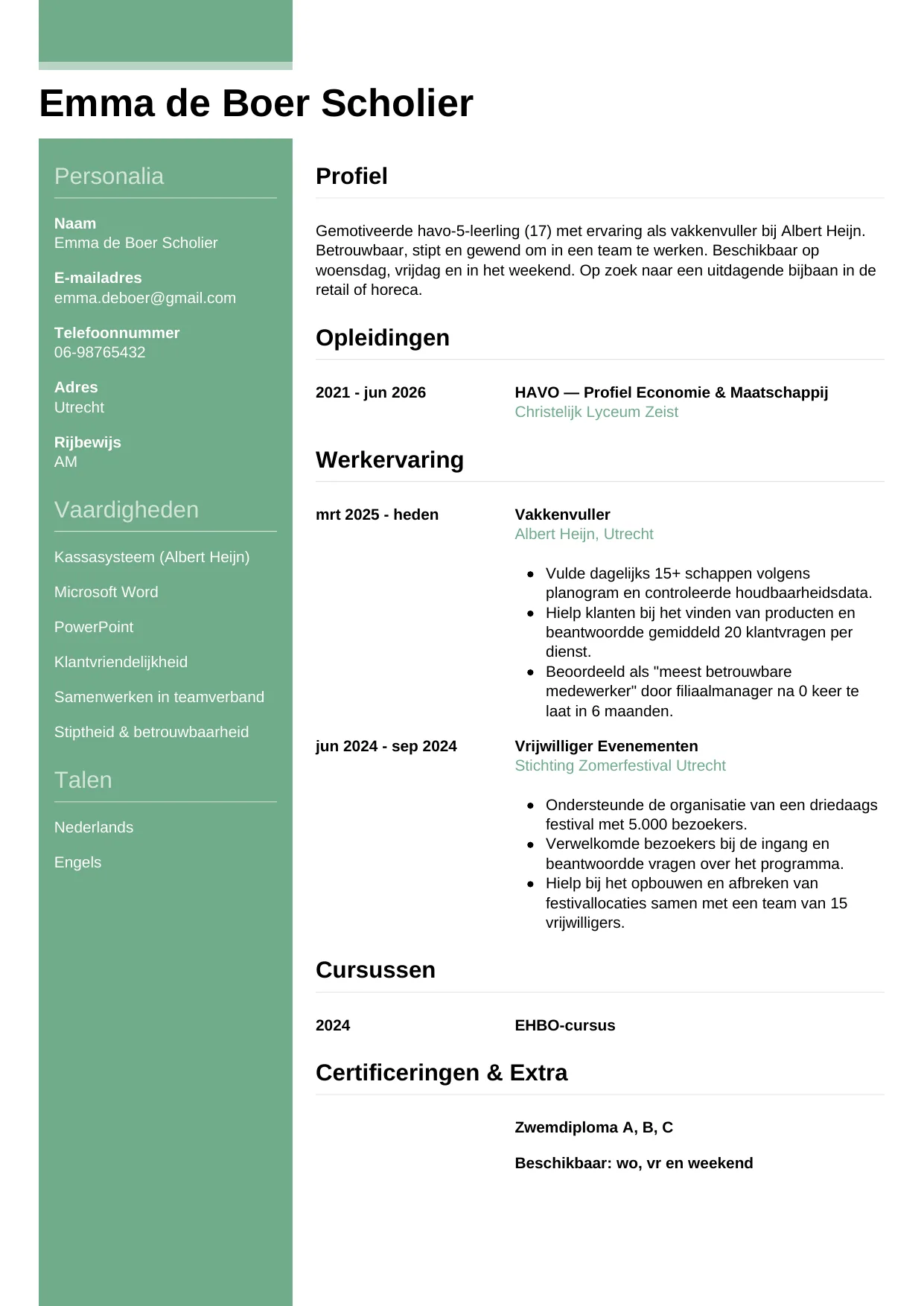 CV Casual voor scholier