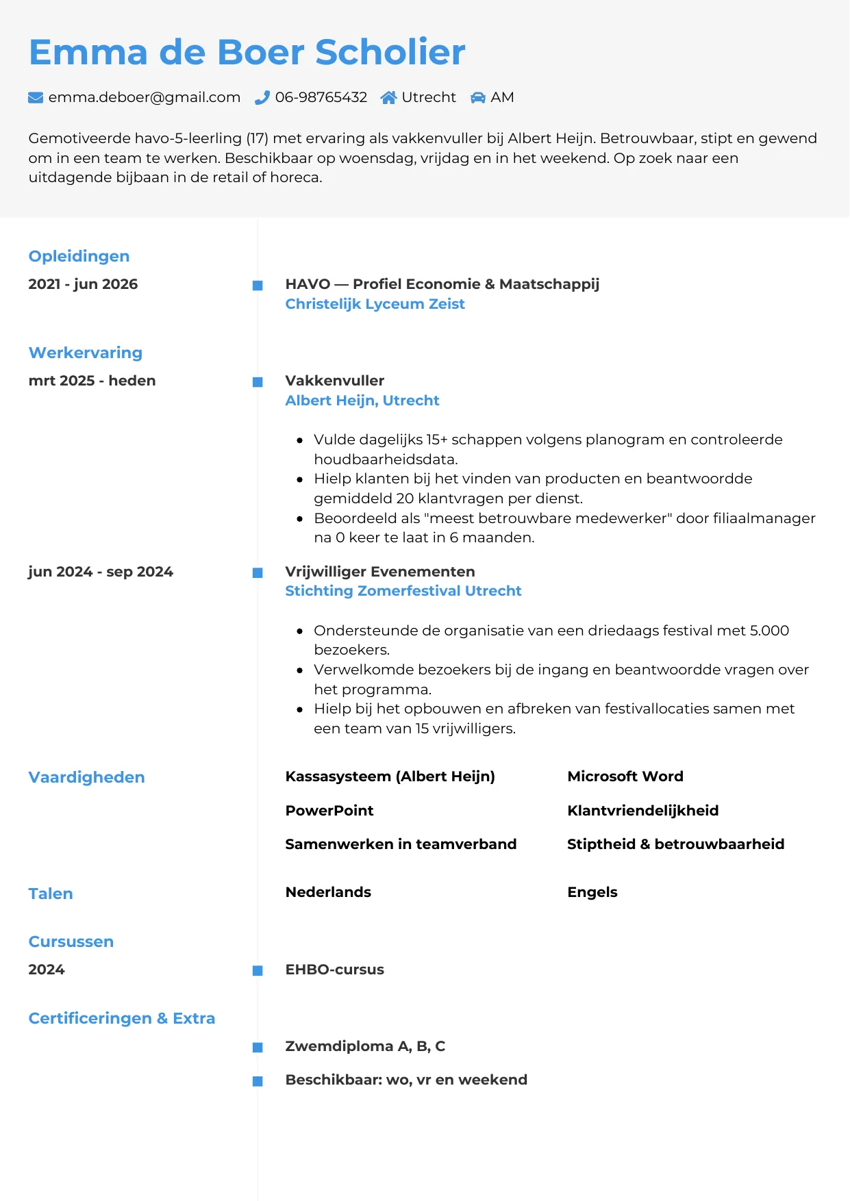 CV Chrono voor scholier