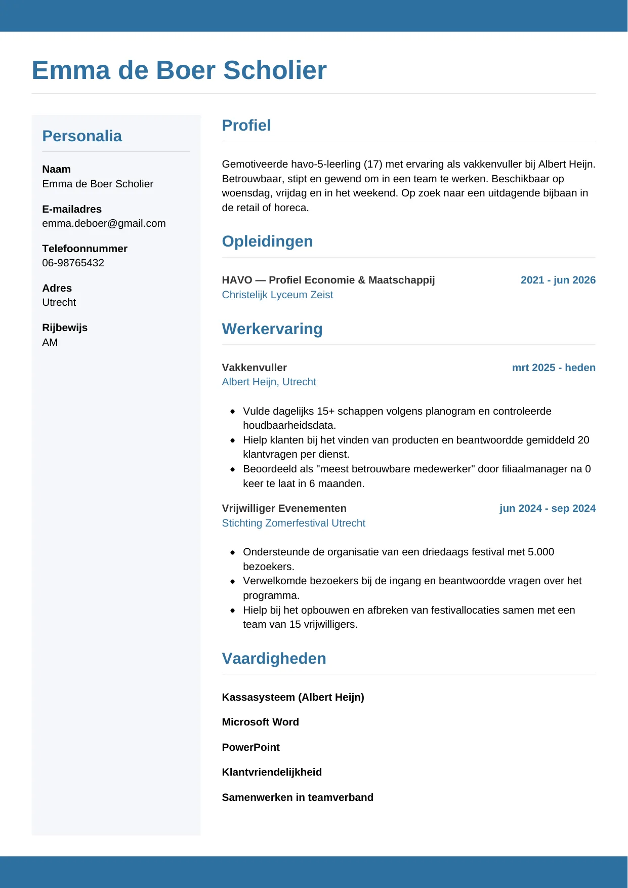 CV Horizontaal voor scholier