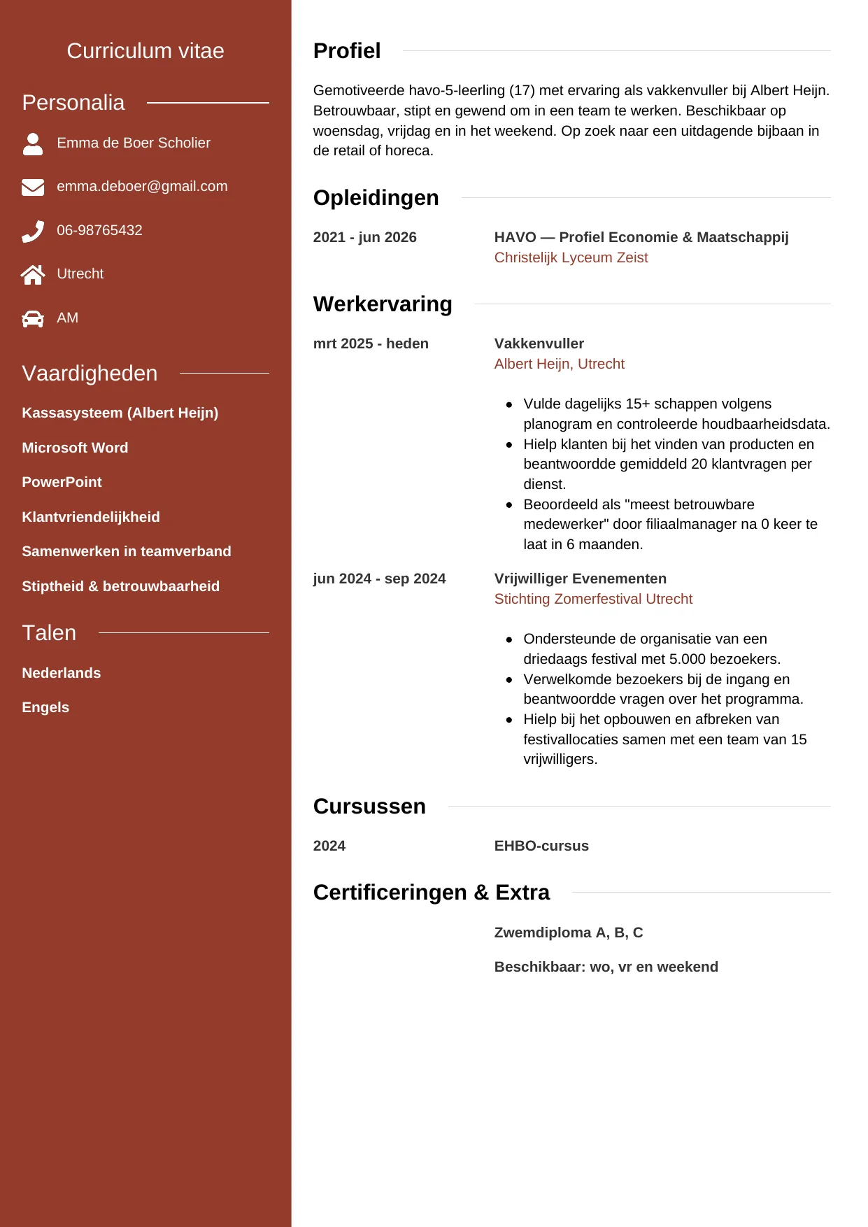 CV Modern voor scholier