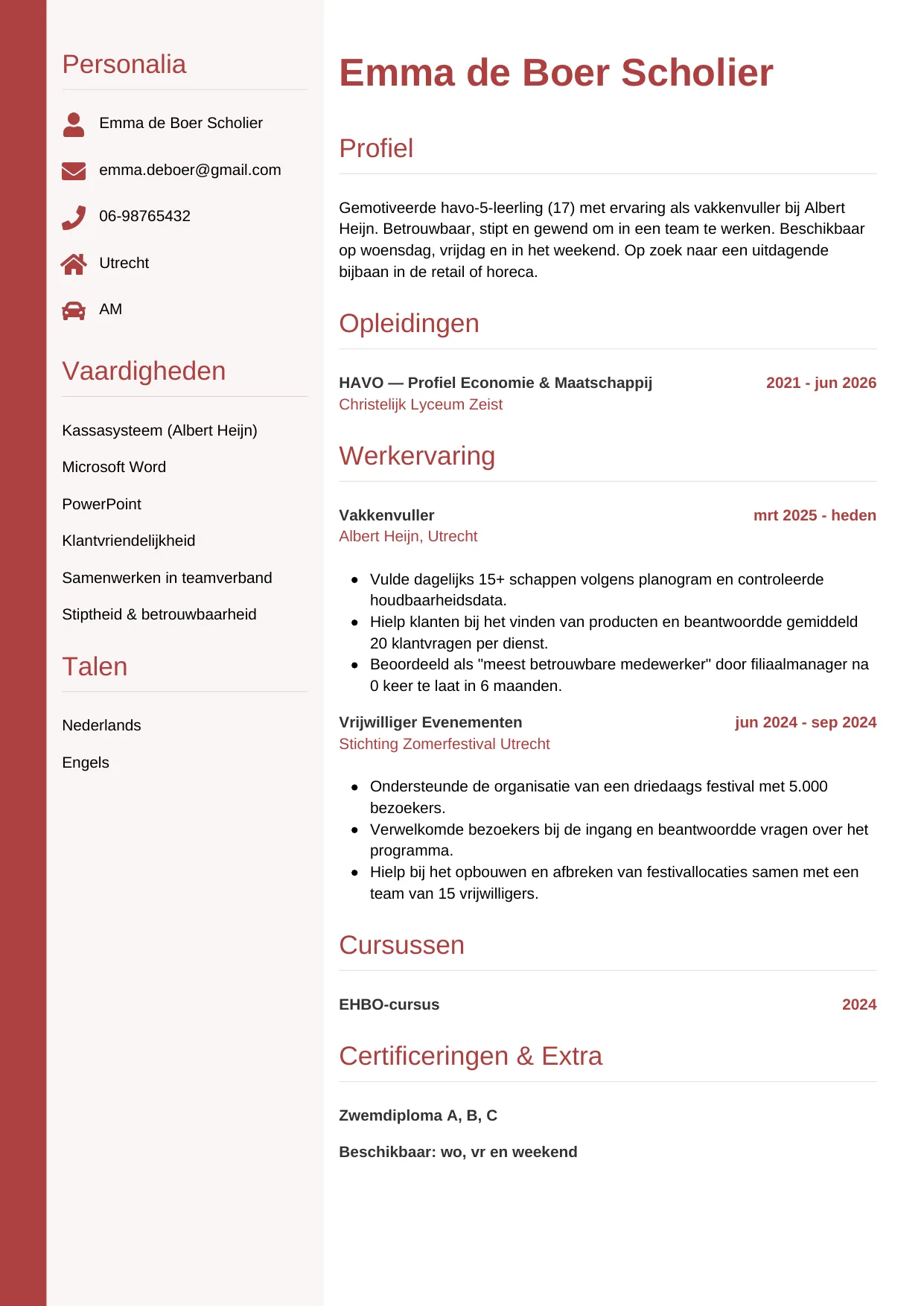 CV Verticaal voor scholier