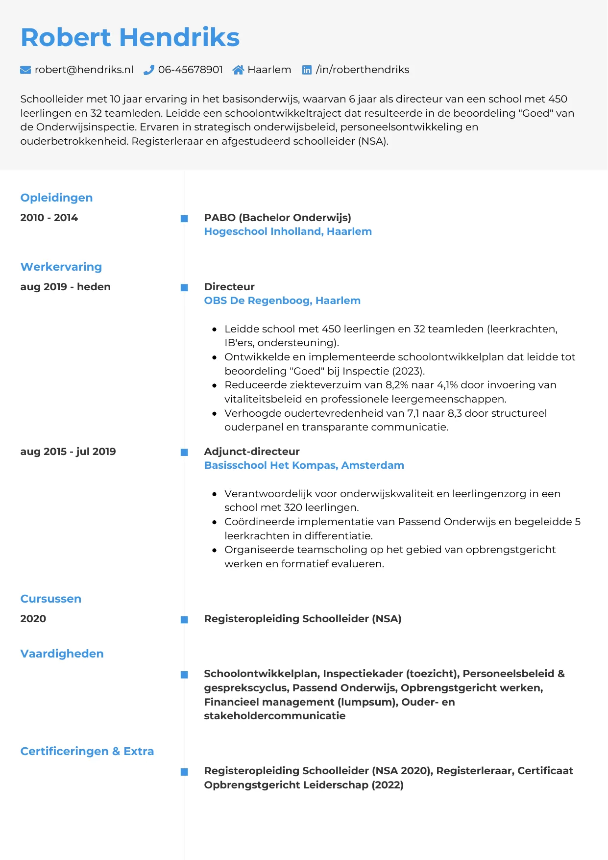 CV Chrono voor schoolleider