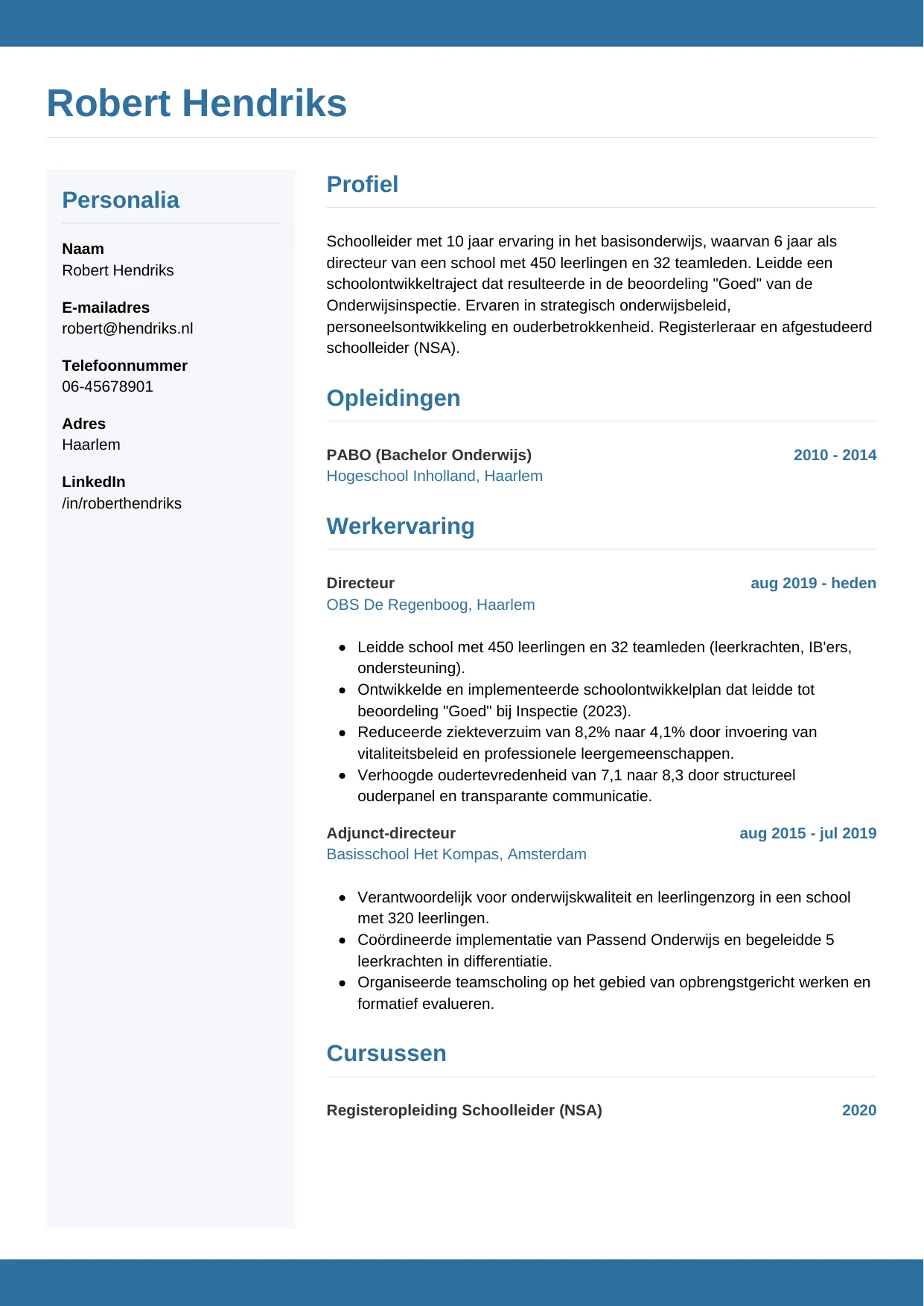 CV Horizontaal voor schoolleider