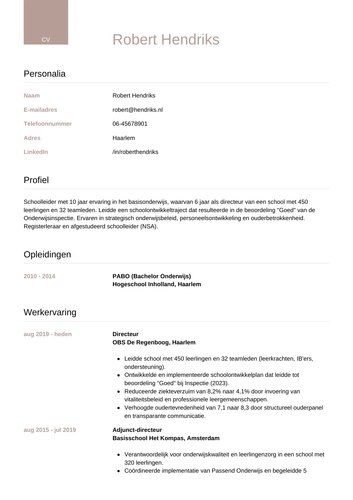 CV Luxe voor schoolleider