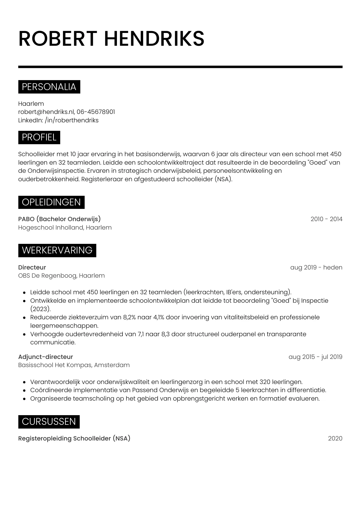CV Metro voor schoolleider