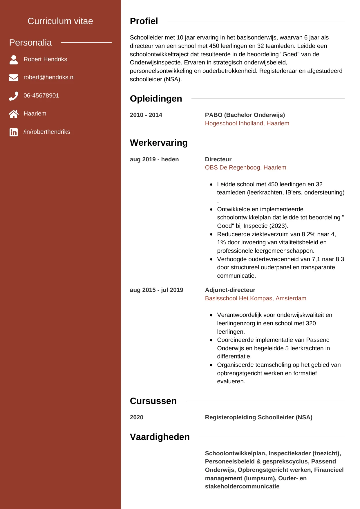 CV Modern voor schoolleider