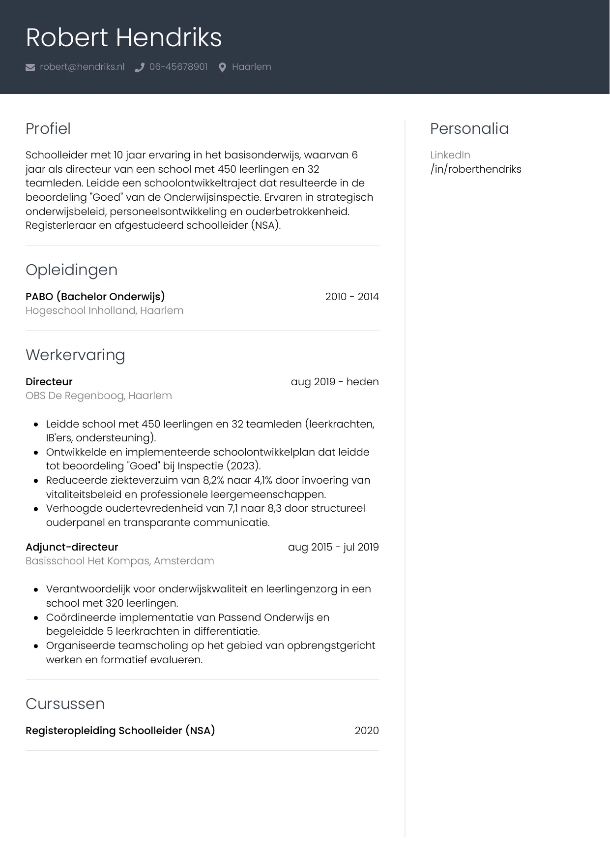 CV Professioneel voor schoolleider