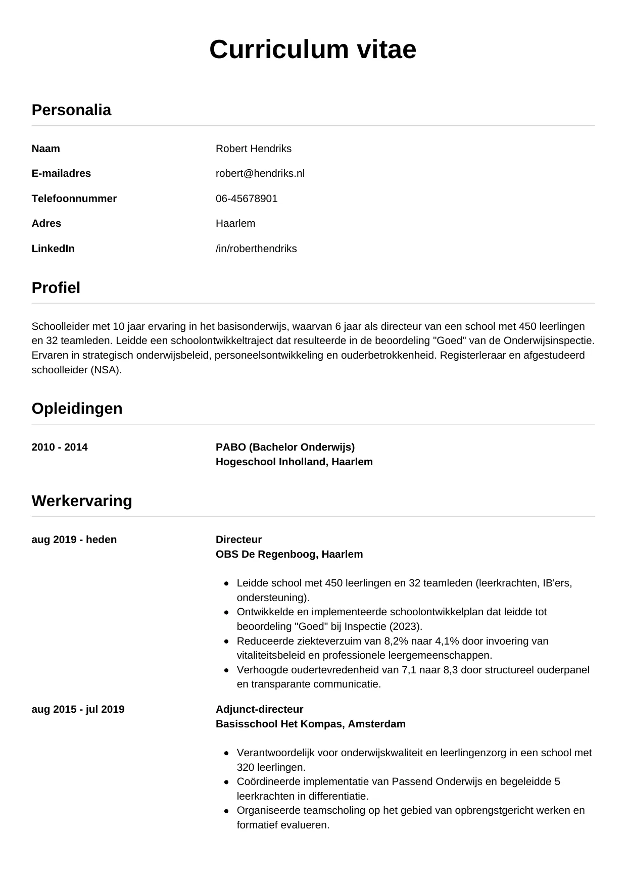 CV Simpel voor schoolleider