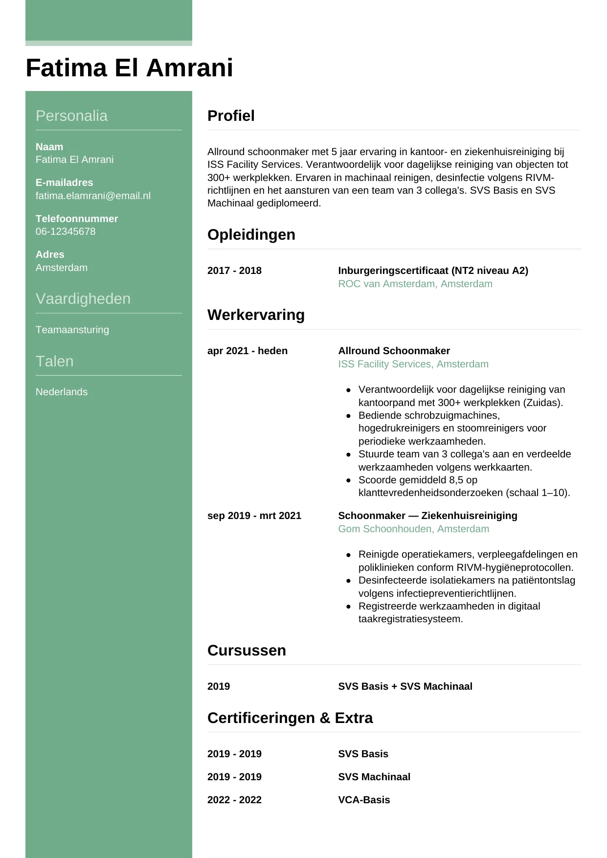 CV Casual voor schoonmaker