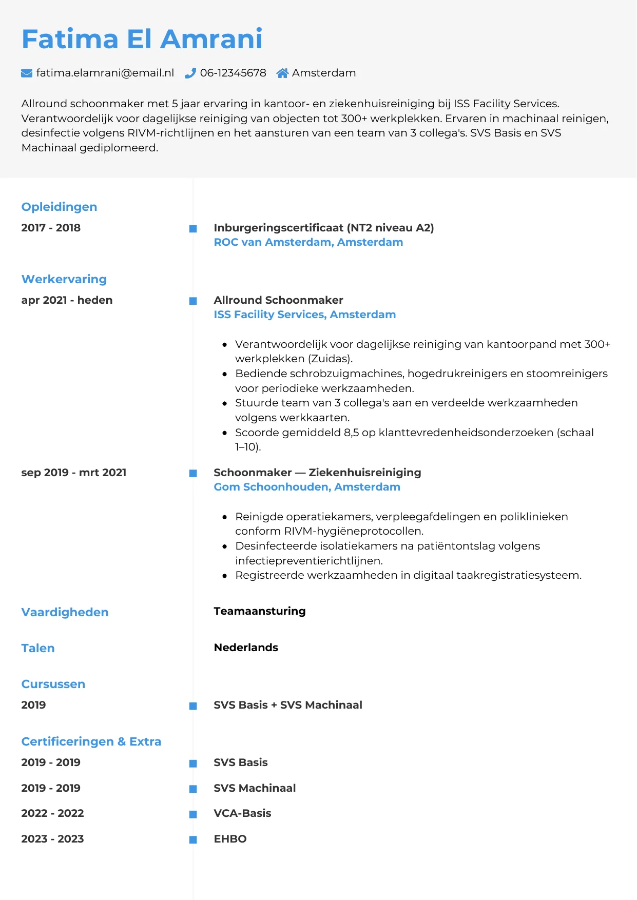 CV Chrono voor schoonmaker