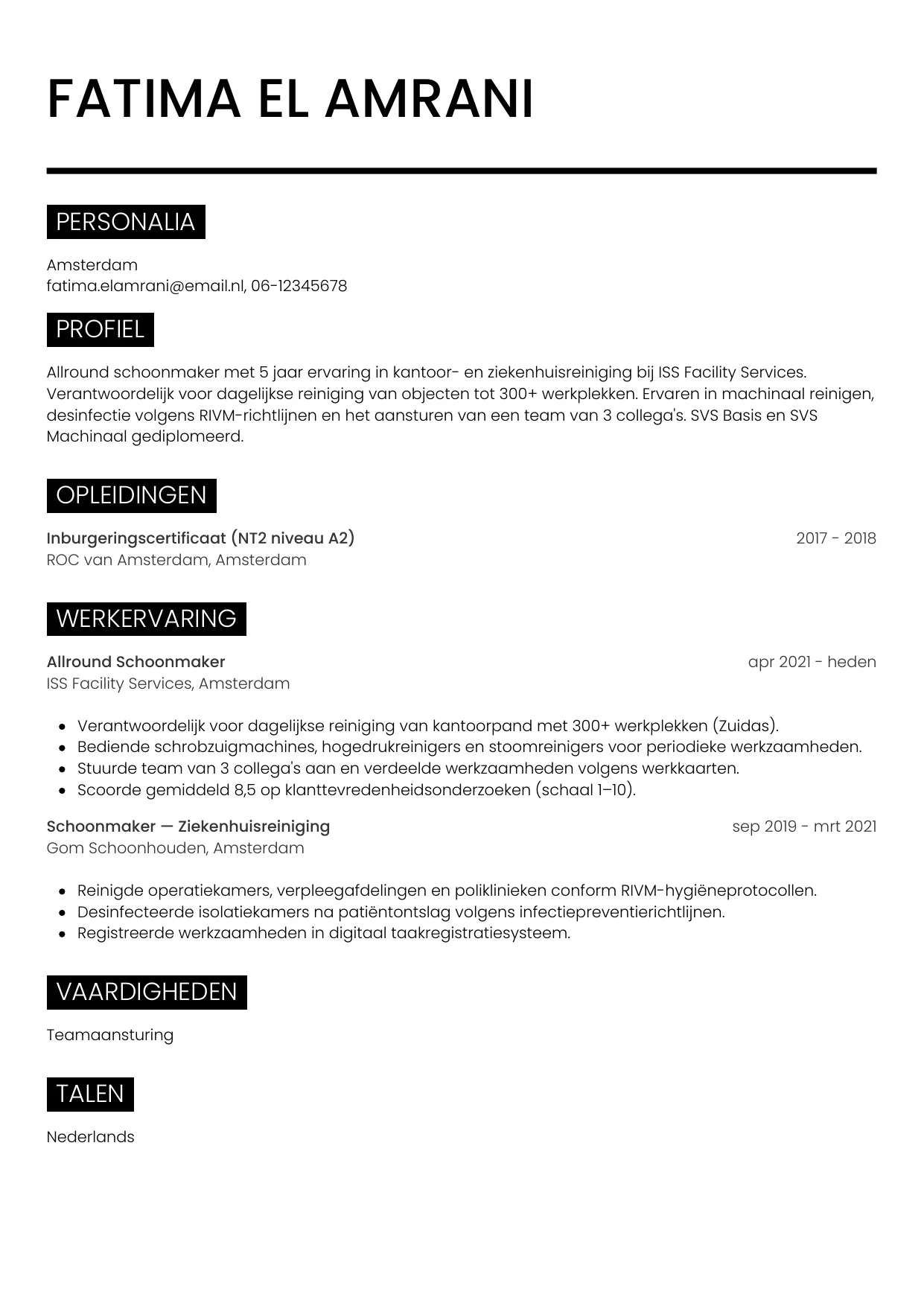 CV Metro voor schoonmaker