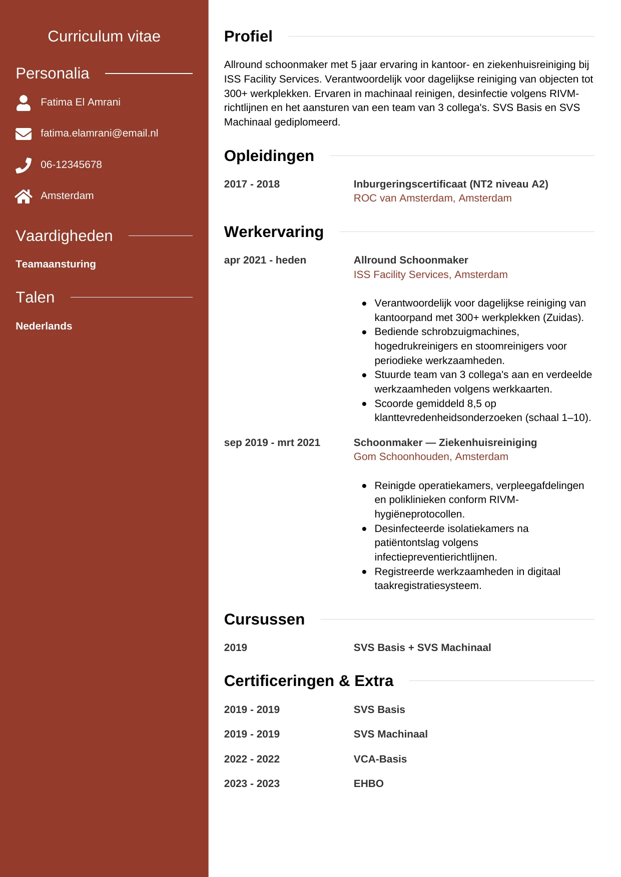 CV Modern voor schoonmaker