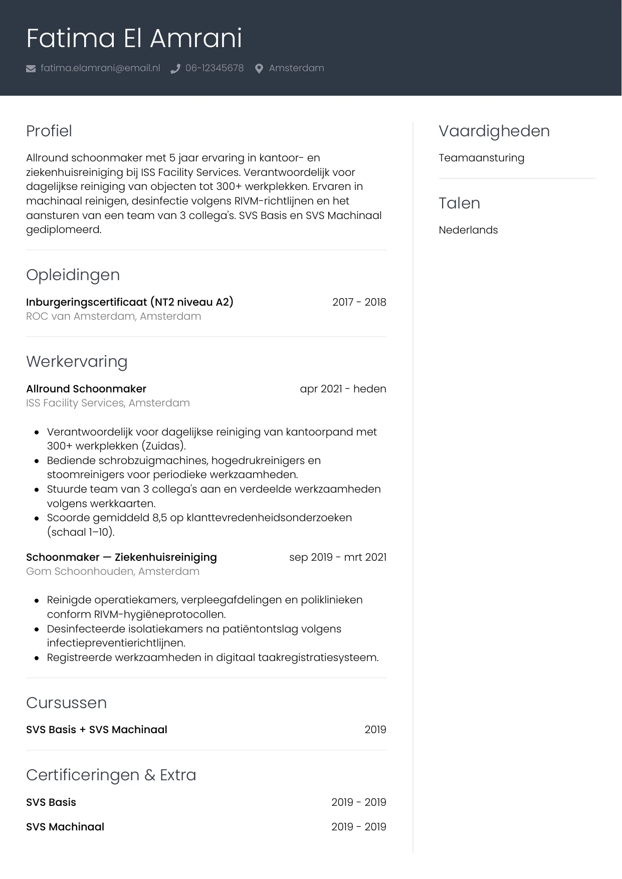 CV Professioneel voor schoonmaker
