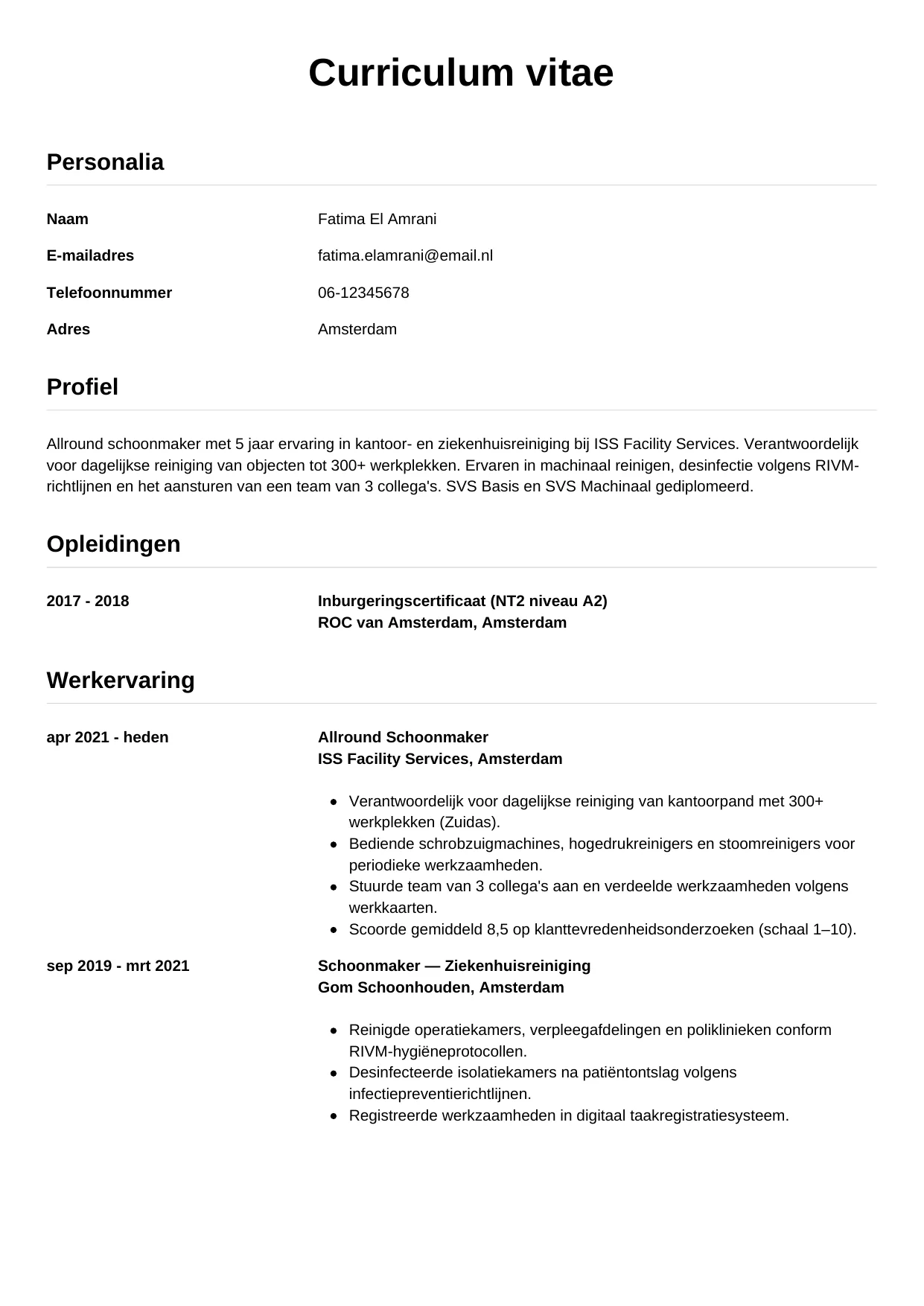 CV Simpel voor schoonmaker