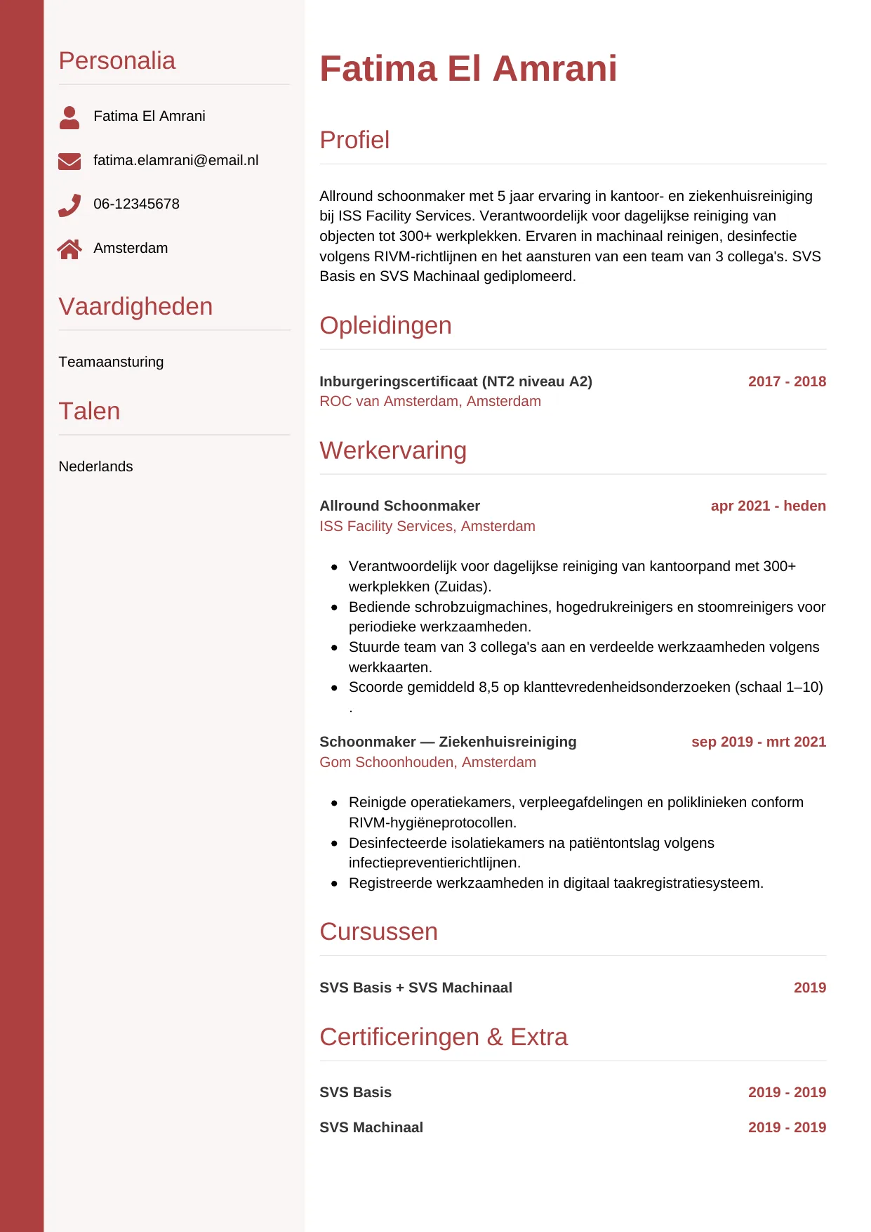 CV Verticaal voor schoonmaker