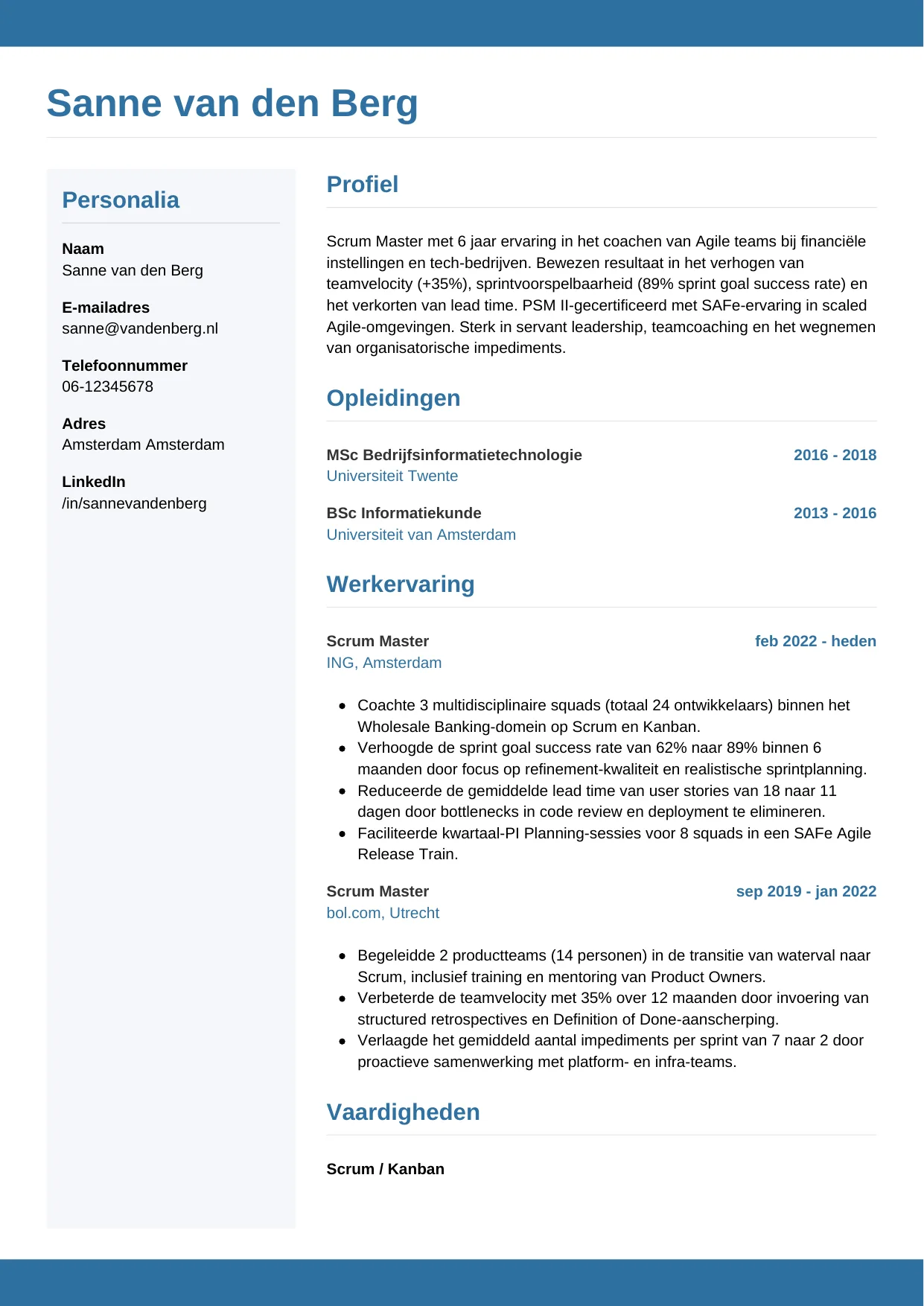 CV Horizontaal voor scrum master