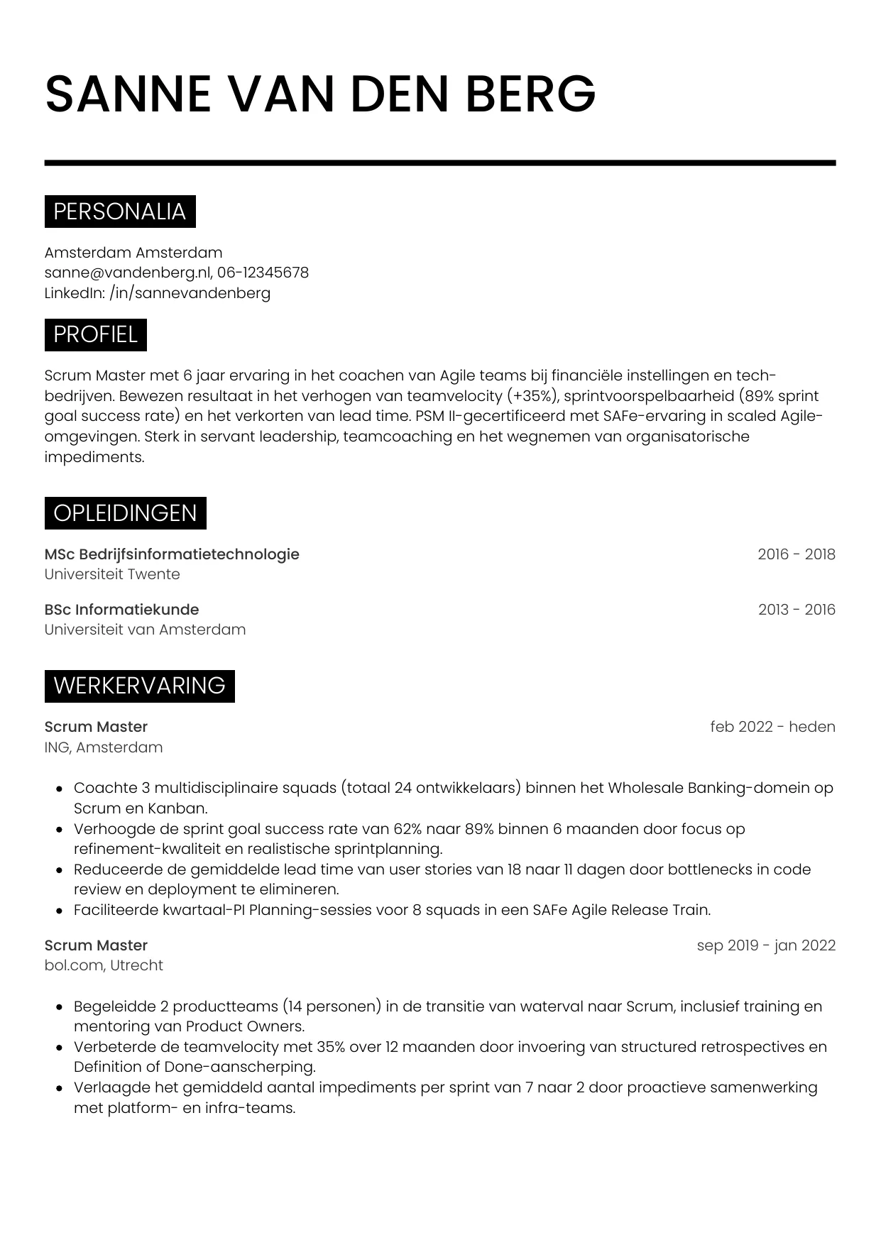 CV Metro voor scrum master
