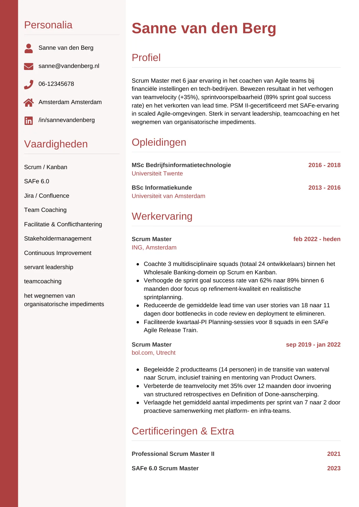 CV Verticaal voor scrum master
