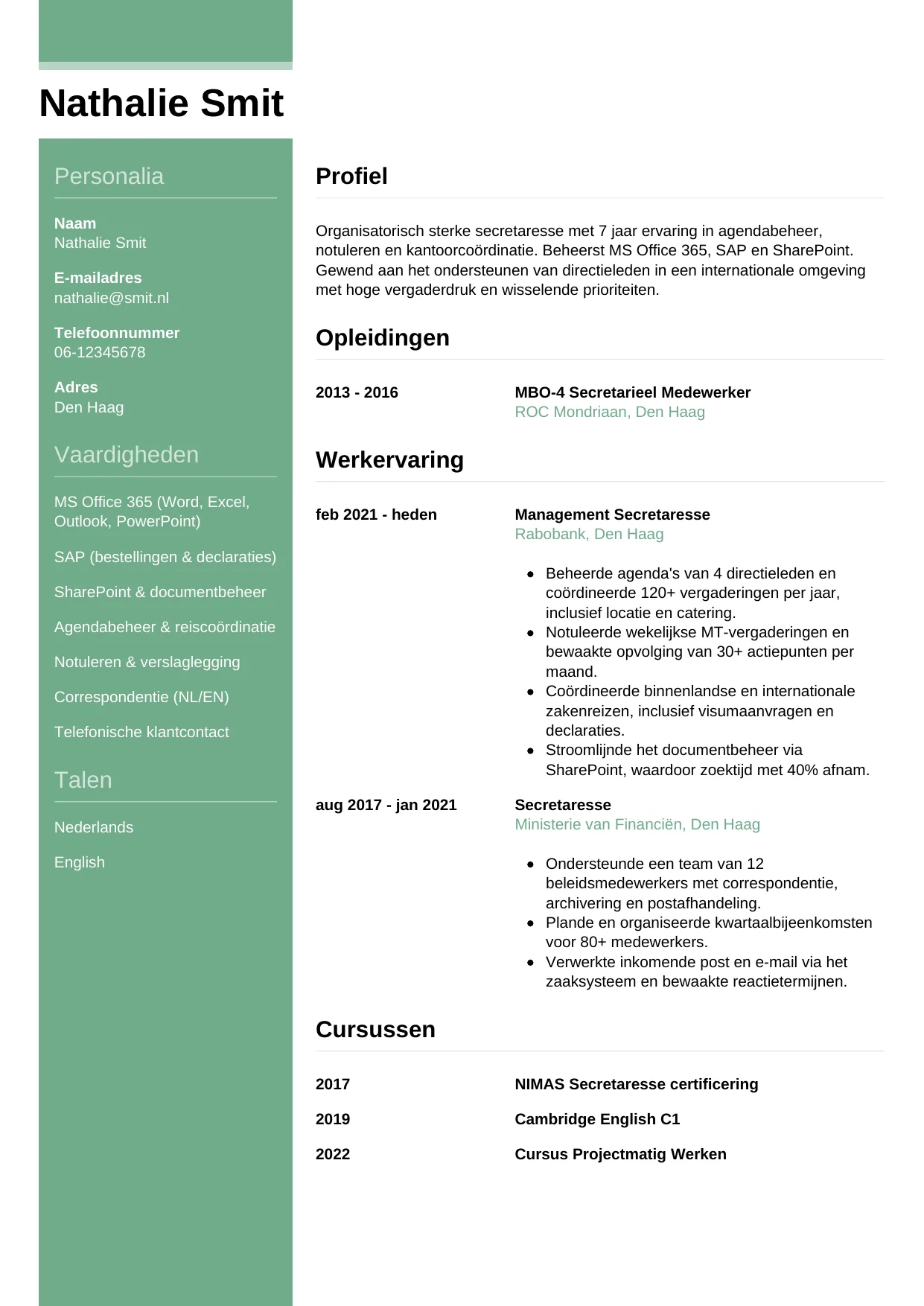 CV Casual voor secretaresse