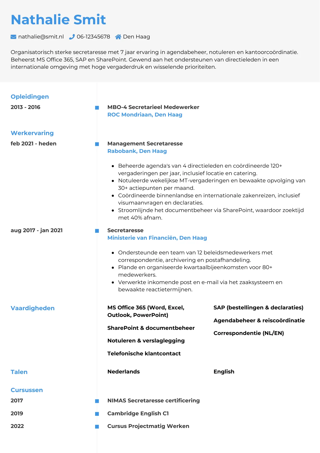 CV Chrono voor secretaresse