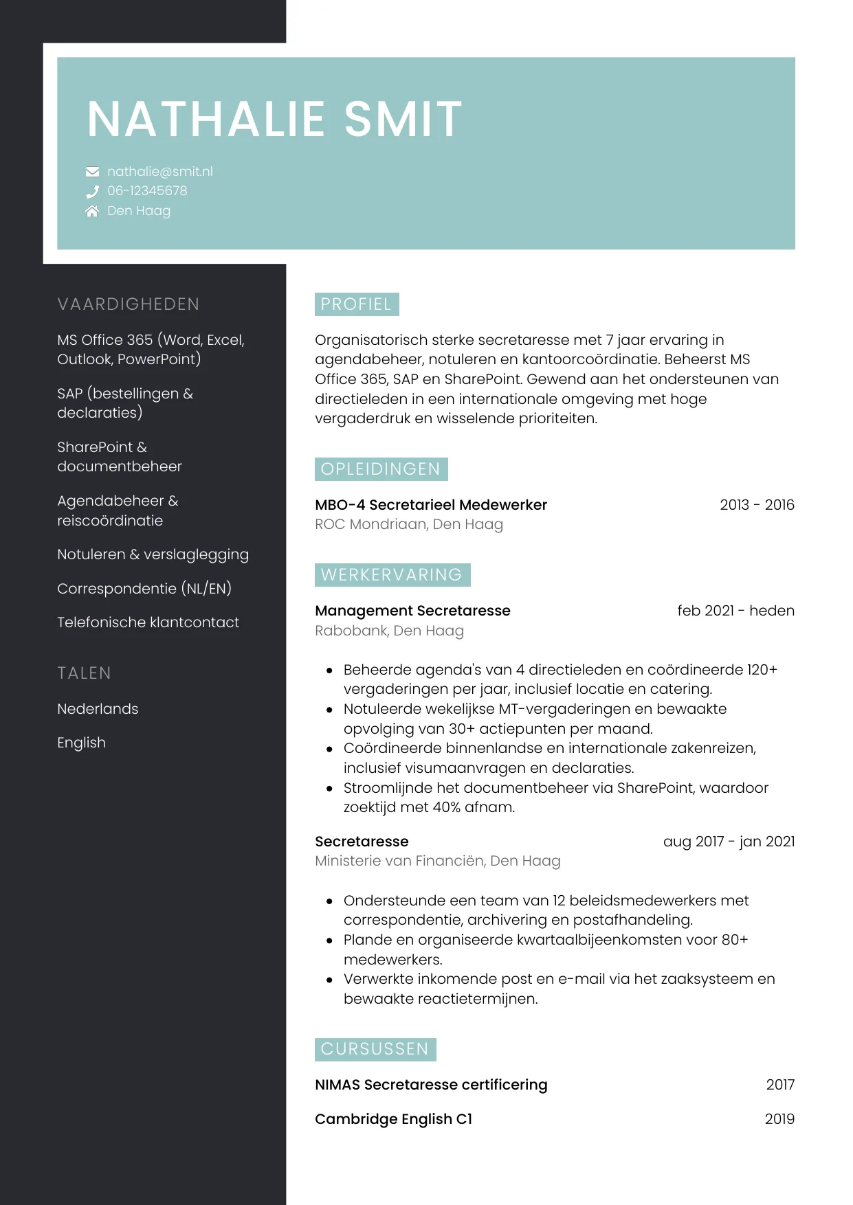 CV Elegant voor secretaresse