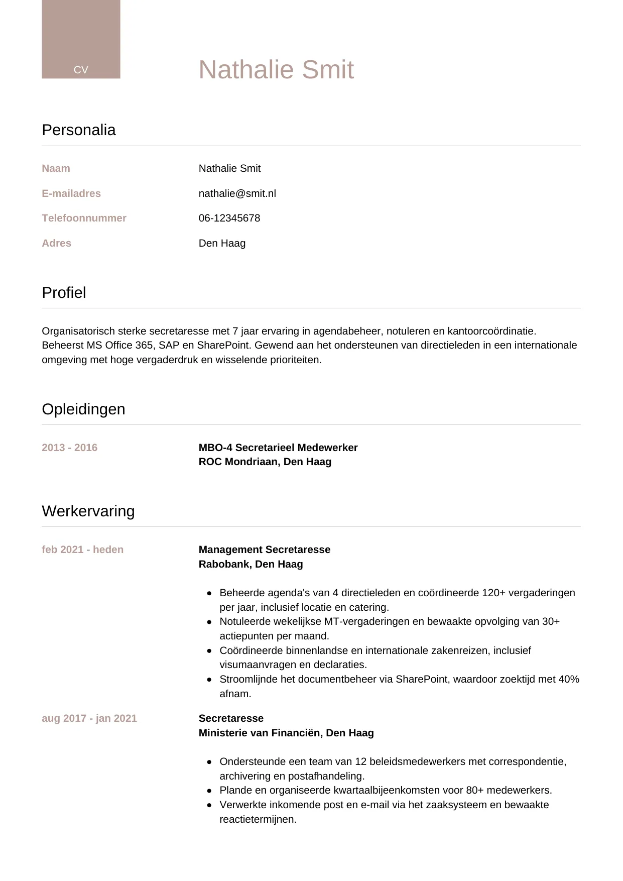 CV Luxe voor secretaresse