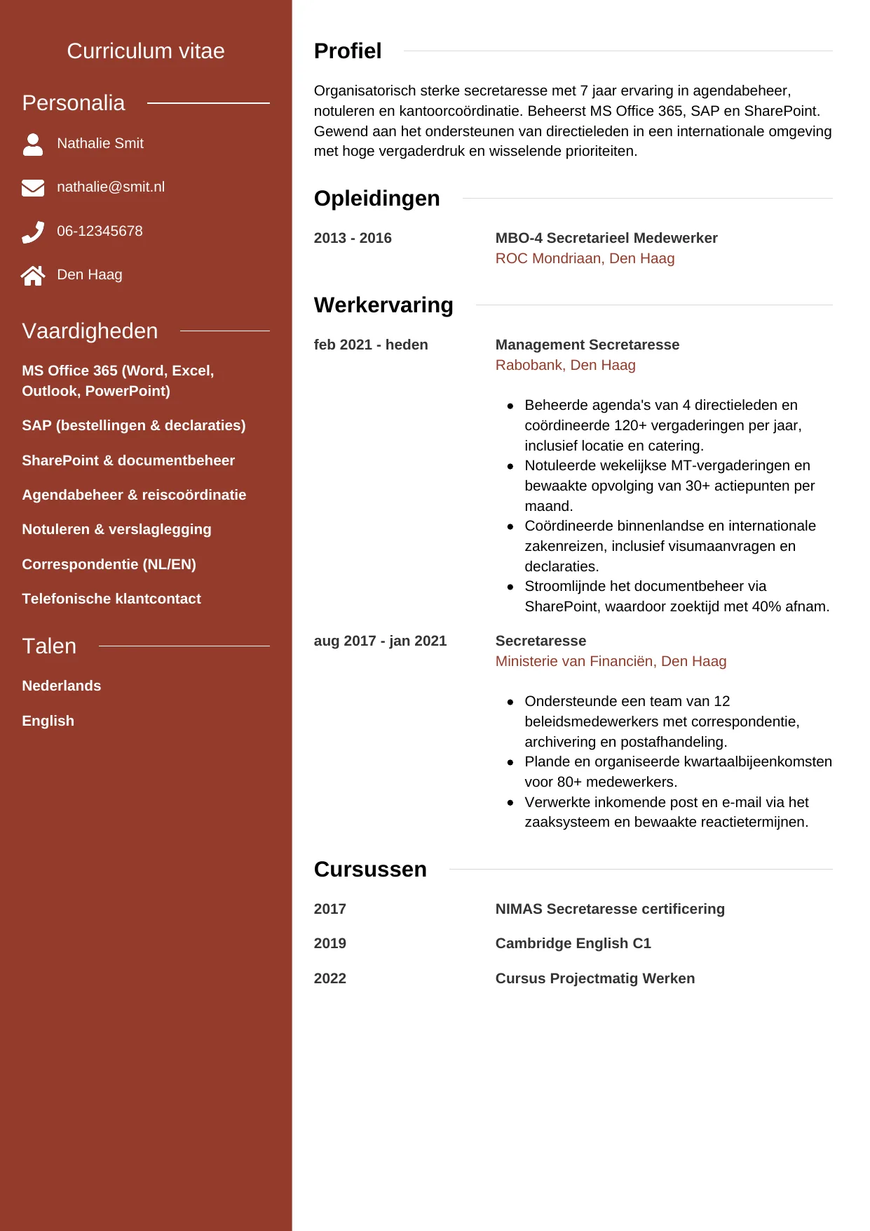 CV Modern voor secretaresse