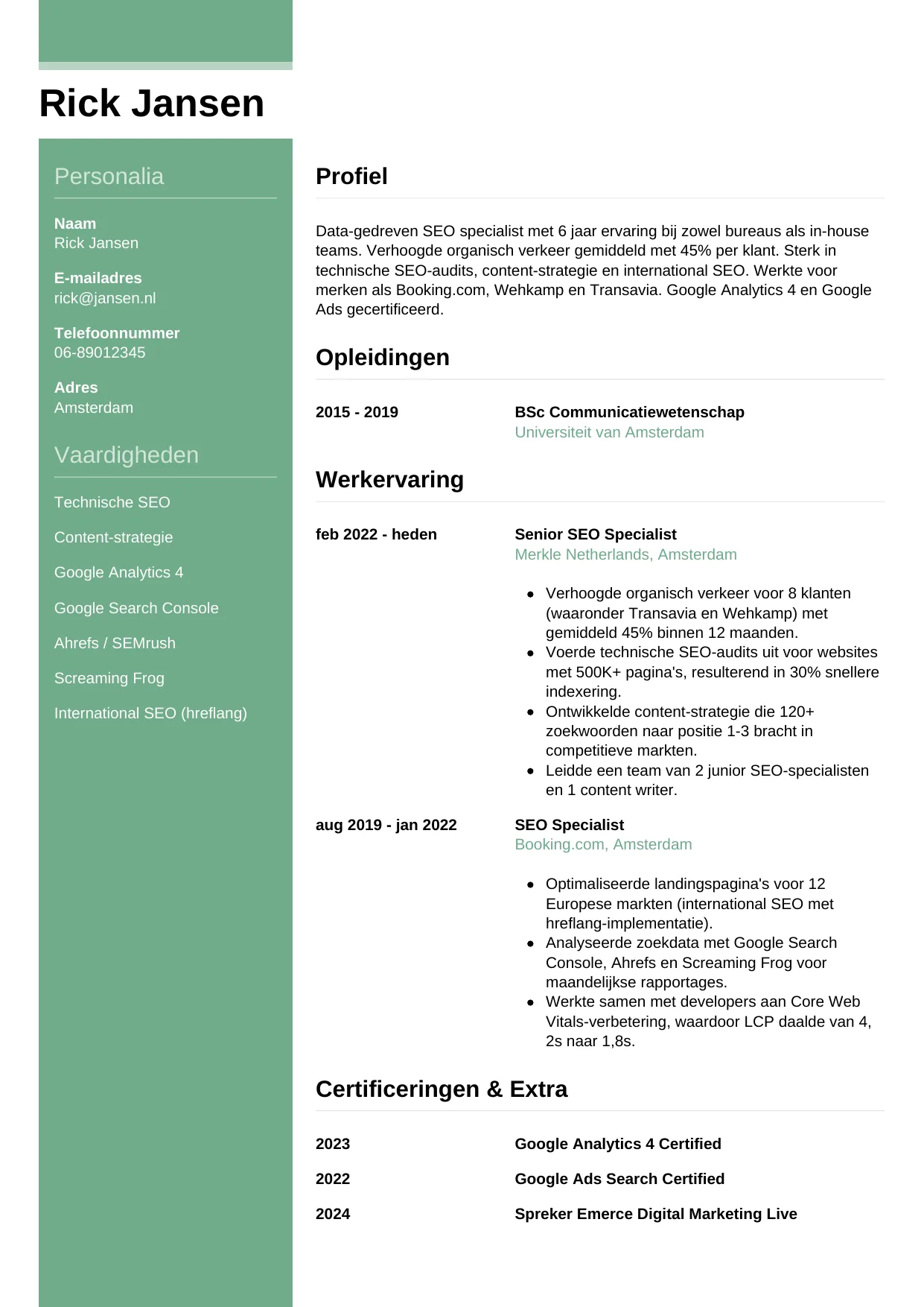 CV Casual voor seo specialist