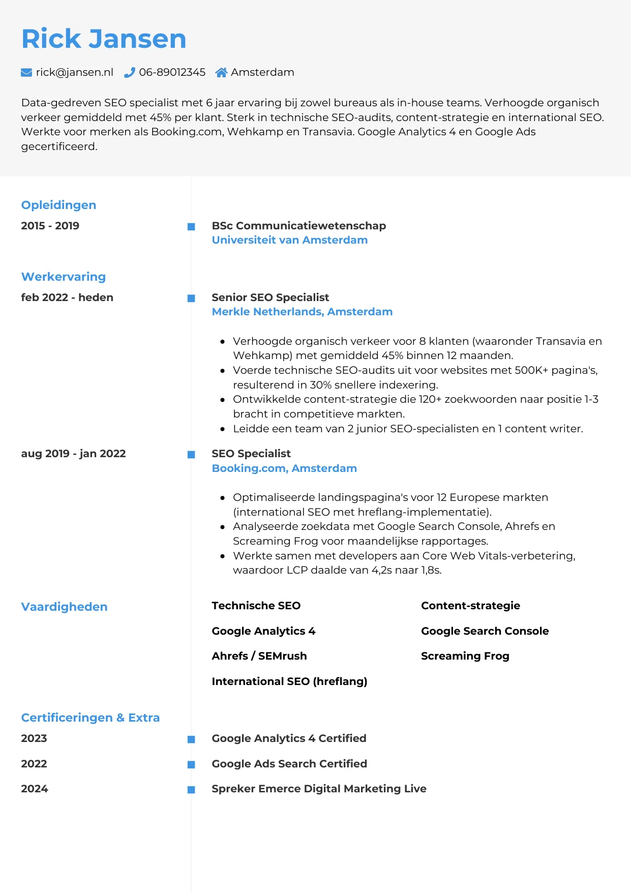 CV Chrono voor seo specialist