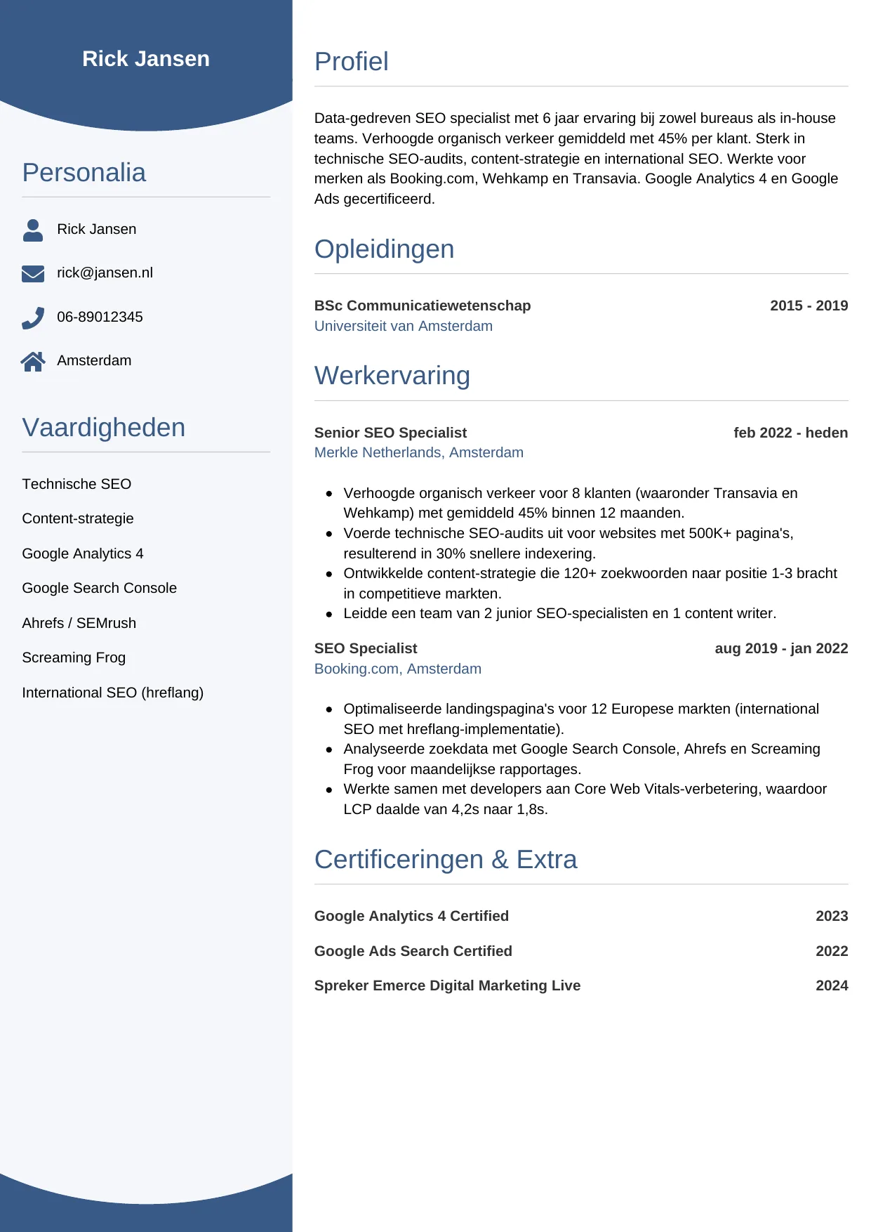 CV Circulair voor seo specialist