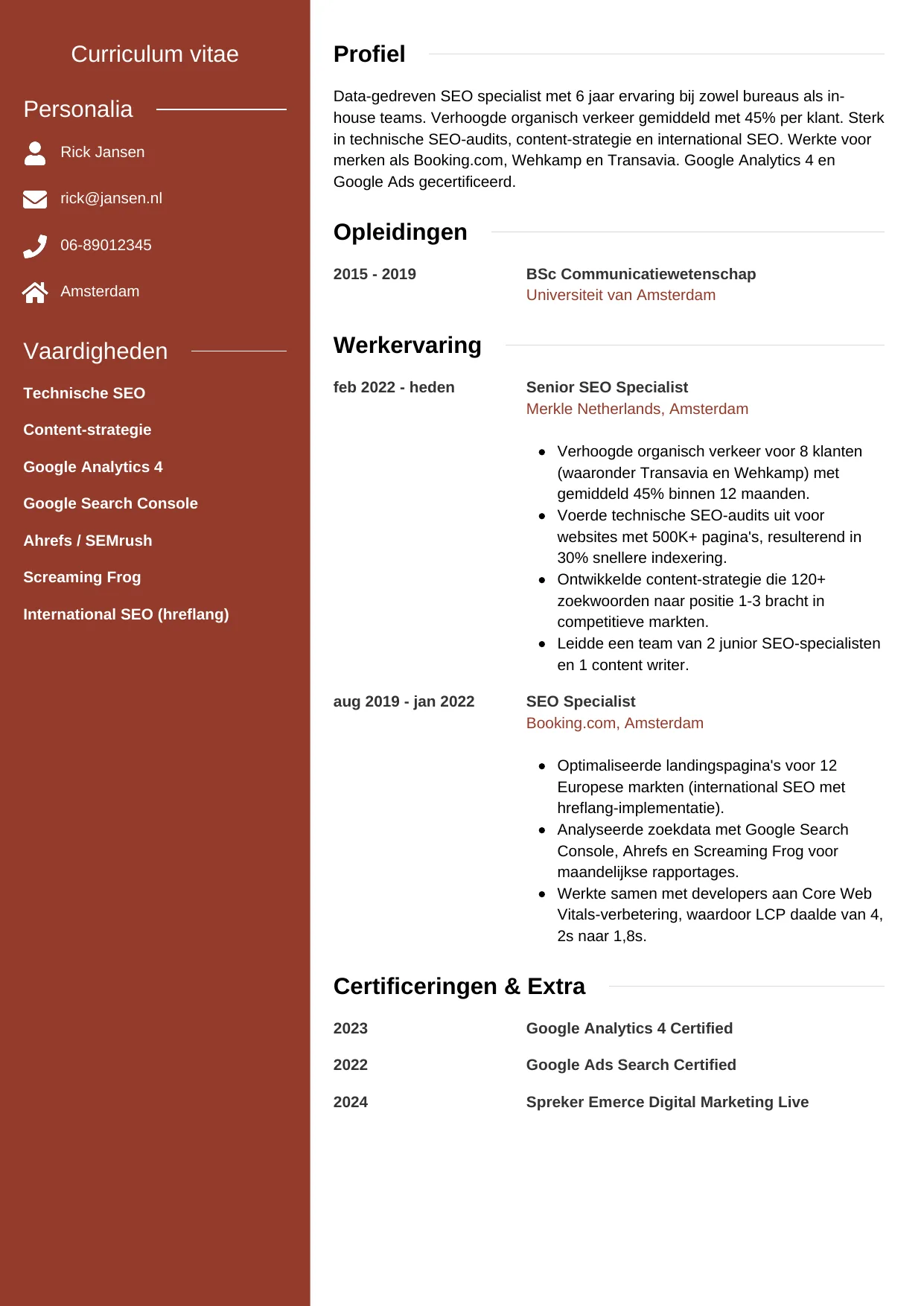 CV Modern voor seo specialist