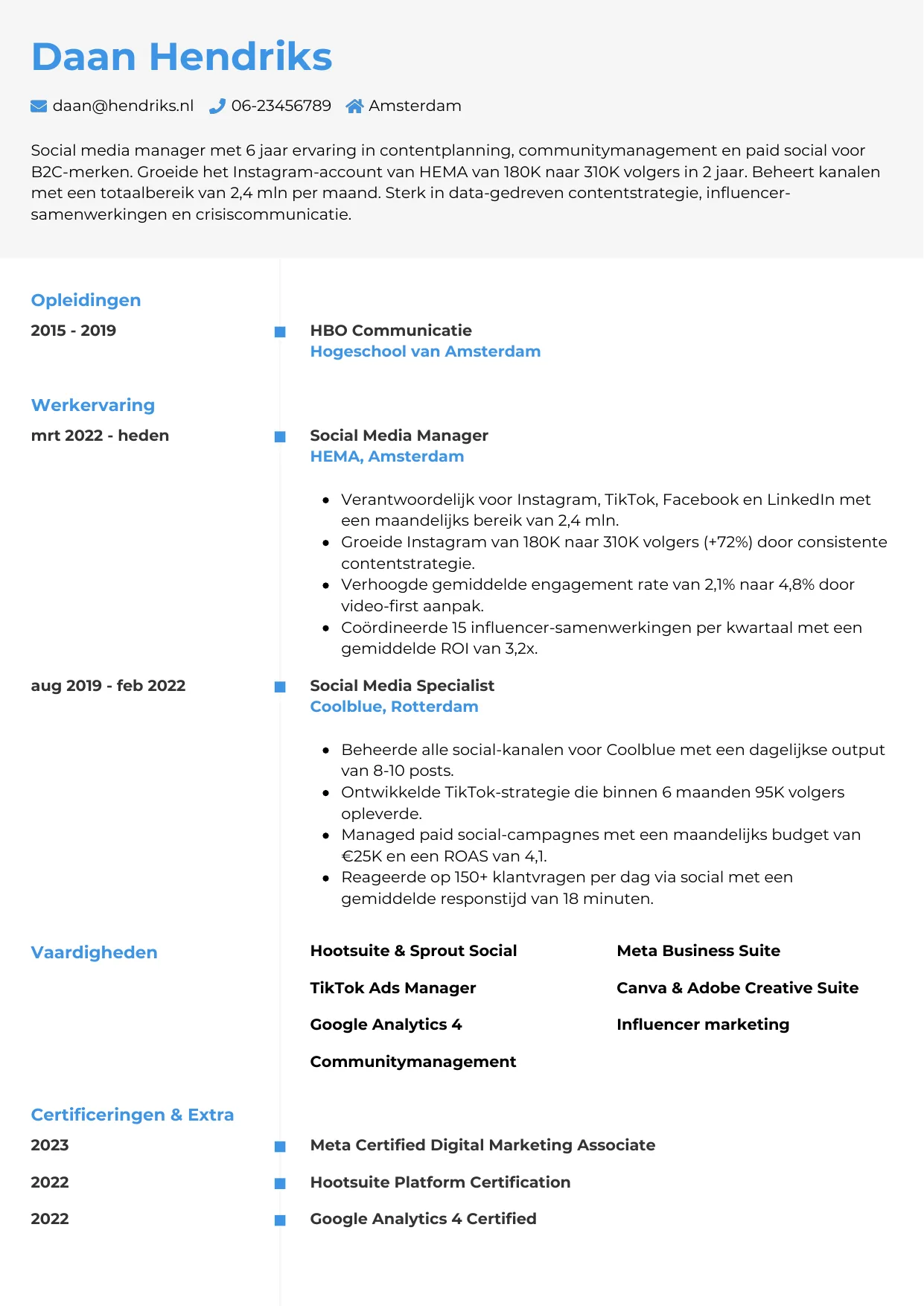 CV Chrono voor social media manager