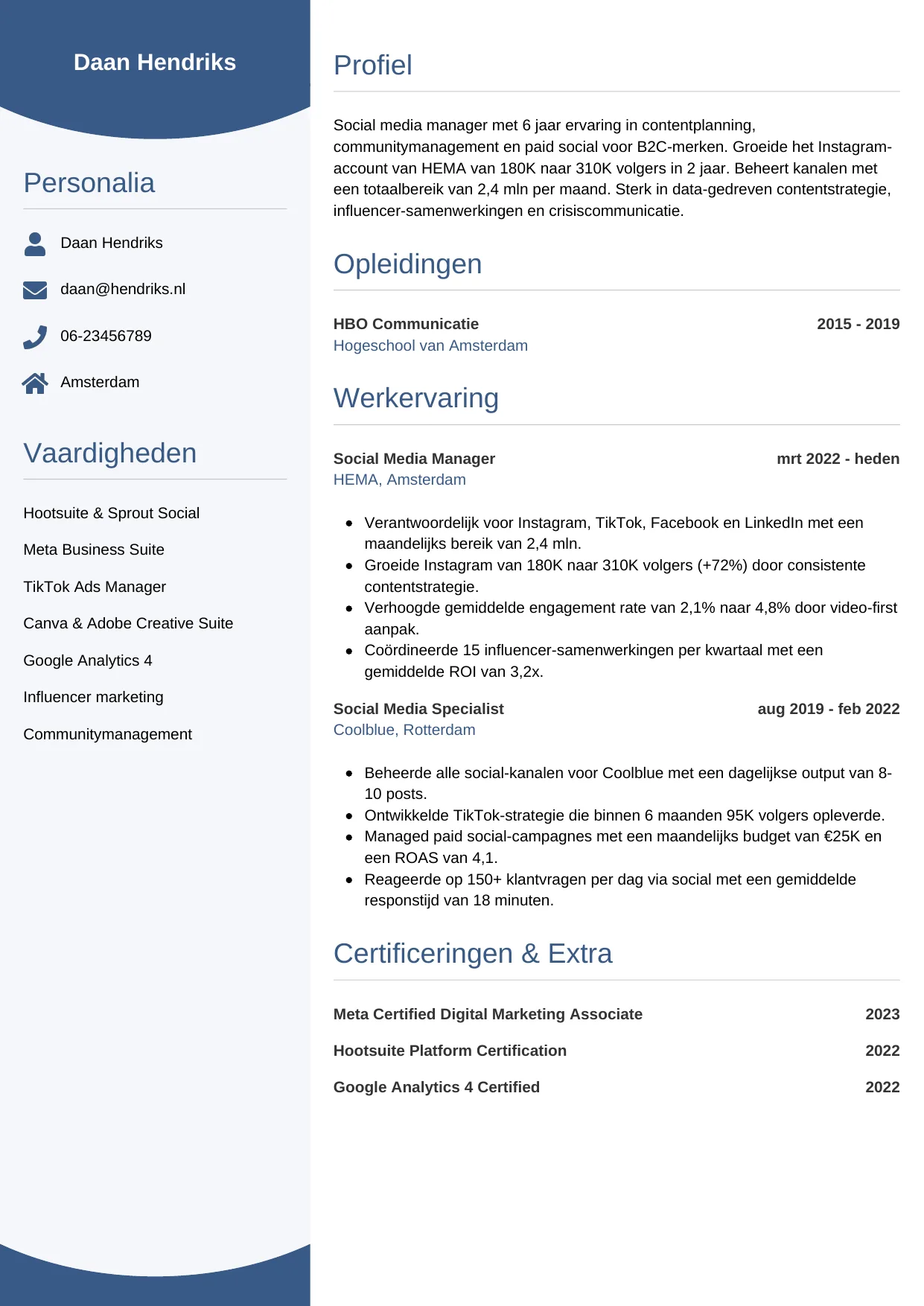 CV Circulair voor social media manager