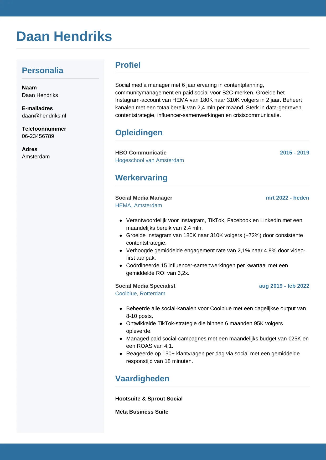 CV Horizontaal voor social media manager