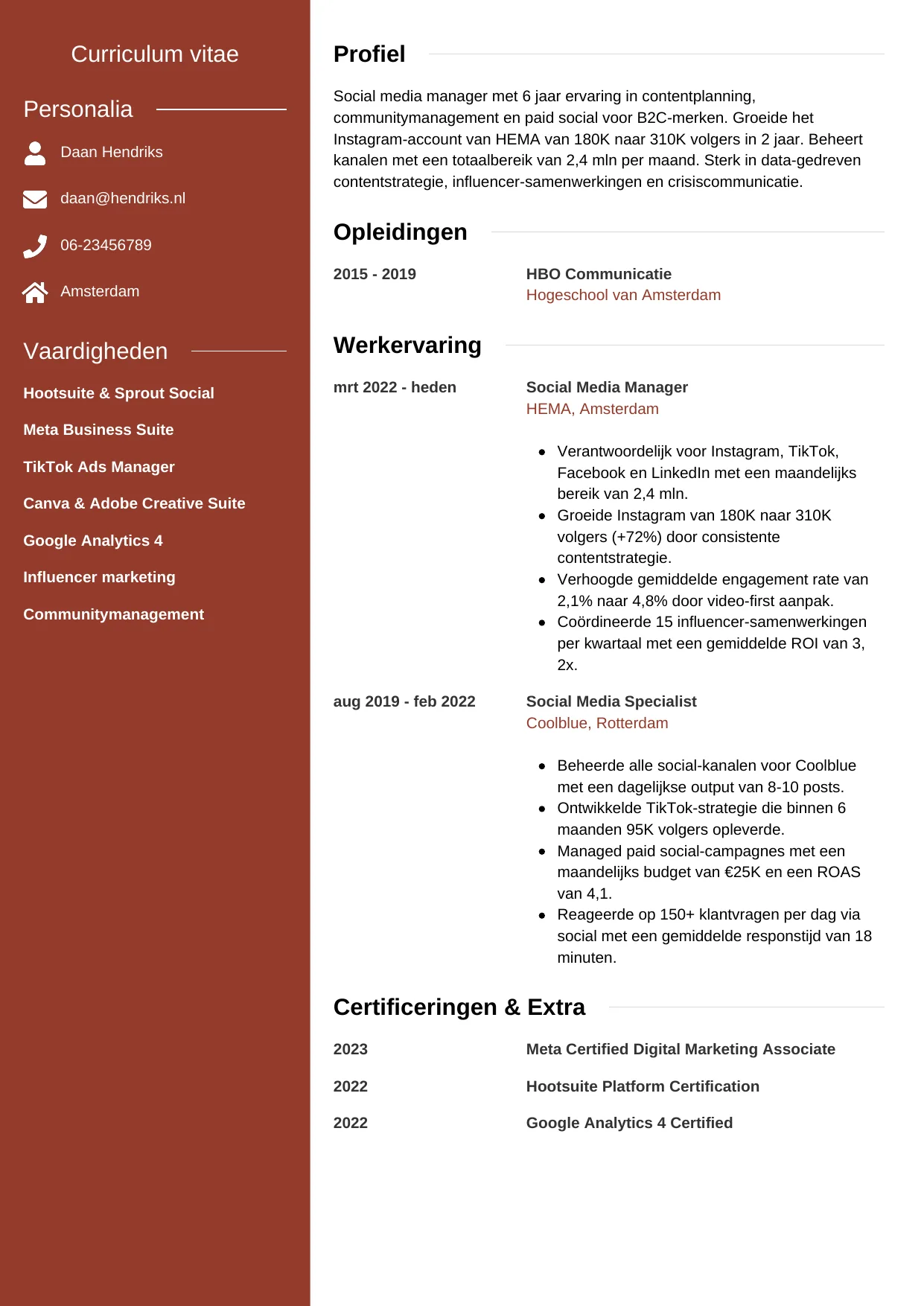 CV Modern voor social media manager