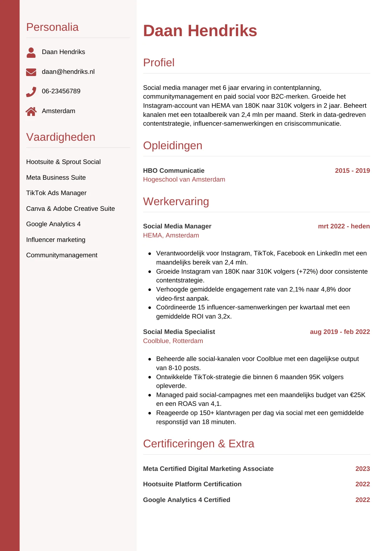 CV Verticaal voor social media manager