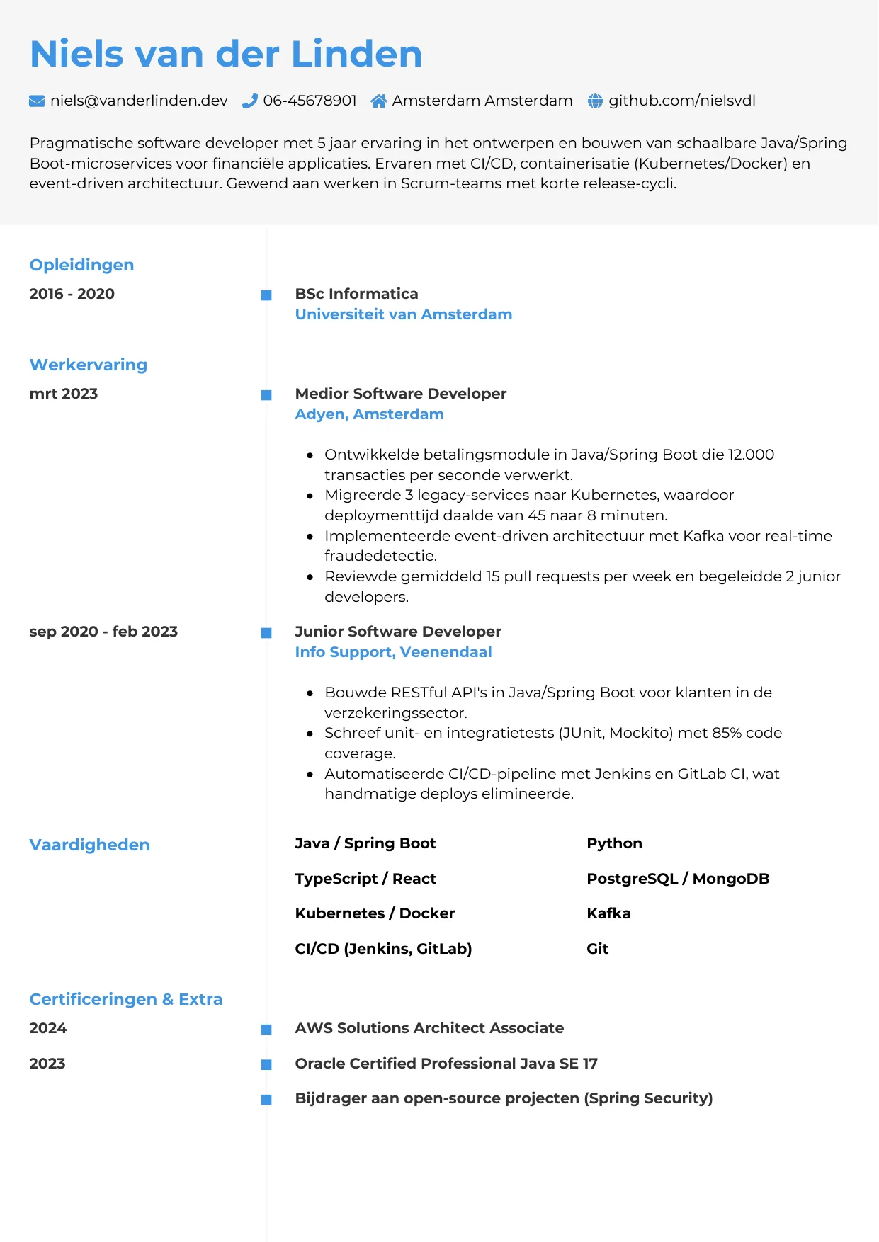 CV Chrono voor software developer