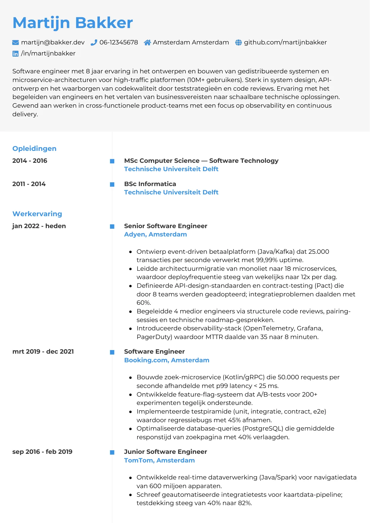CV Chrono voor software engineer