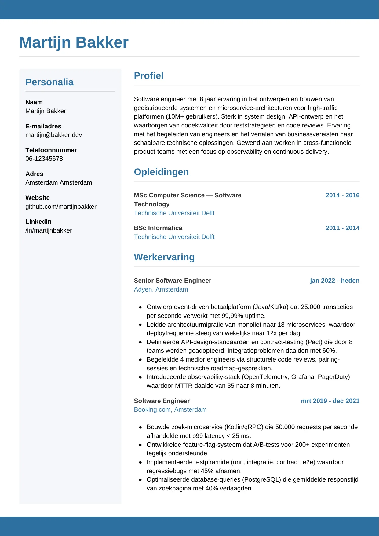 CV Horizontaal voor software engineer