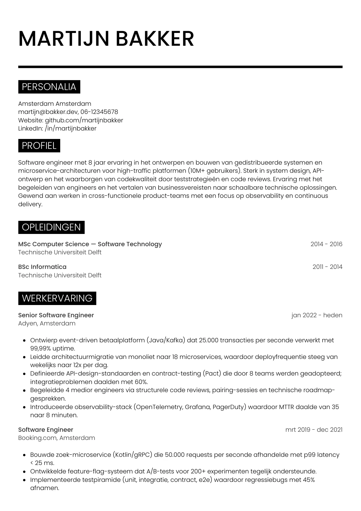 CV Metro voor software engineer