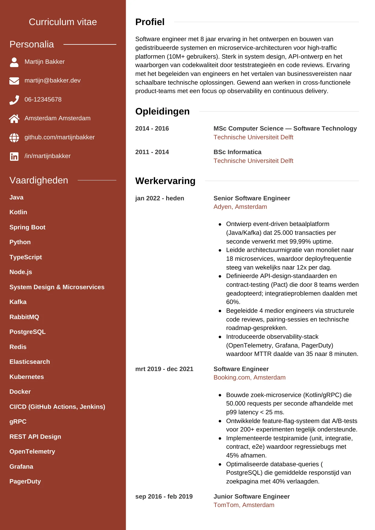CV Modern voor software engineer