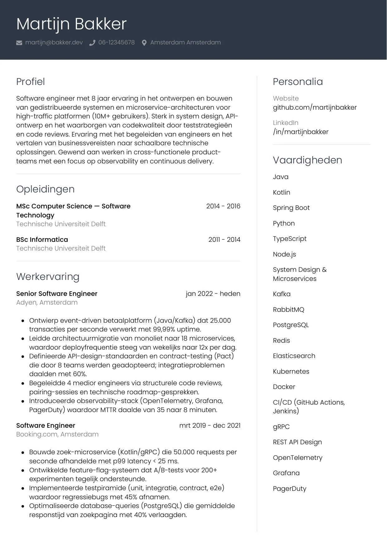 CV Professioneel voor software engineer