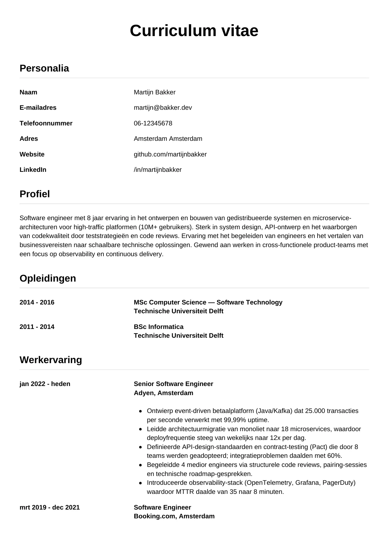 CV Simpel voor software engineer