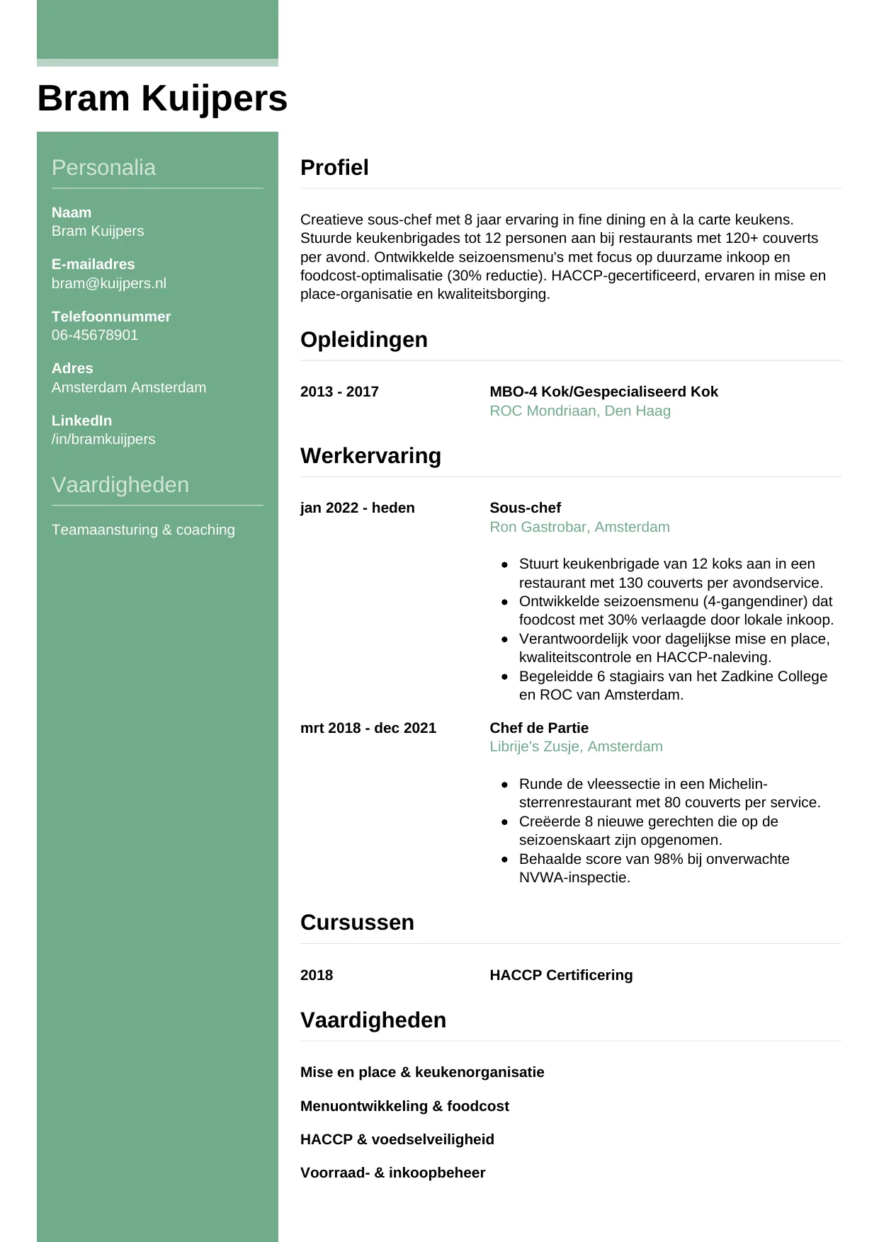 CV Casual voor sous-chef