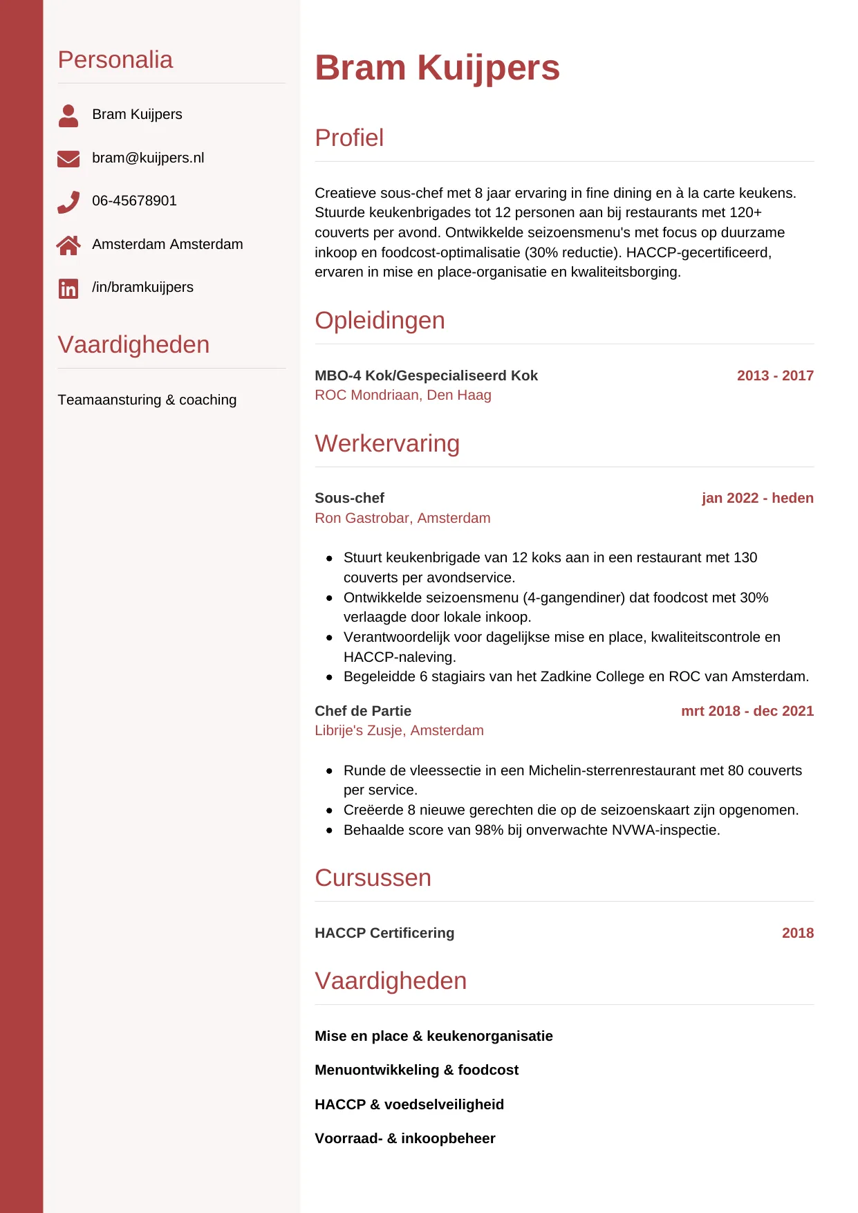 CV Verticaal voor sous-chef