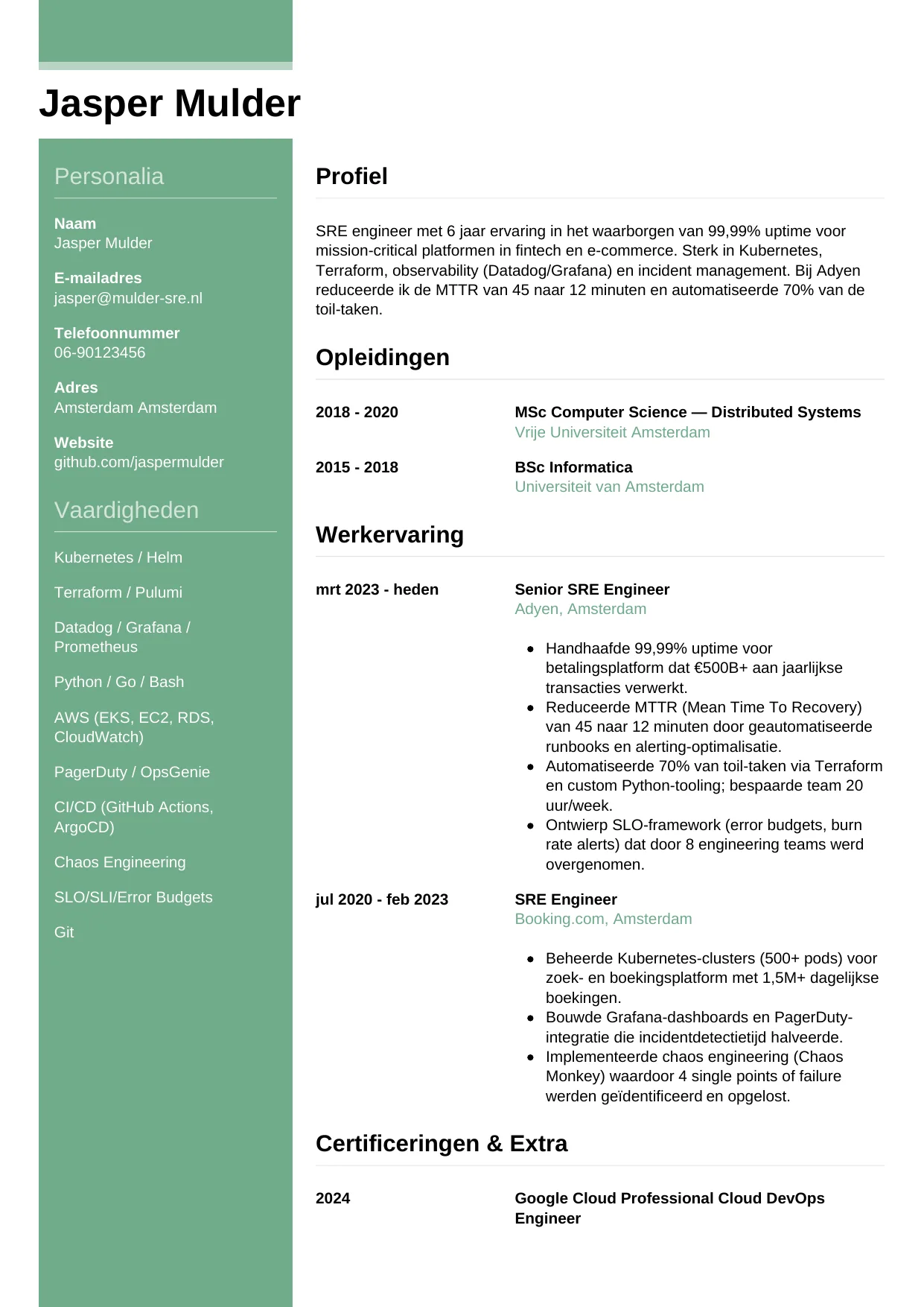 CV Casual voor sre engineer